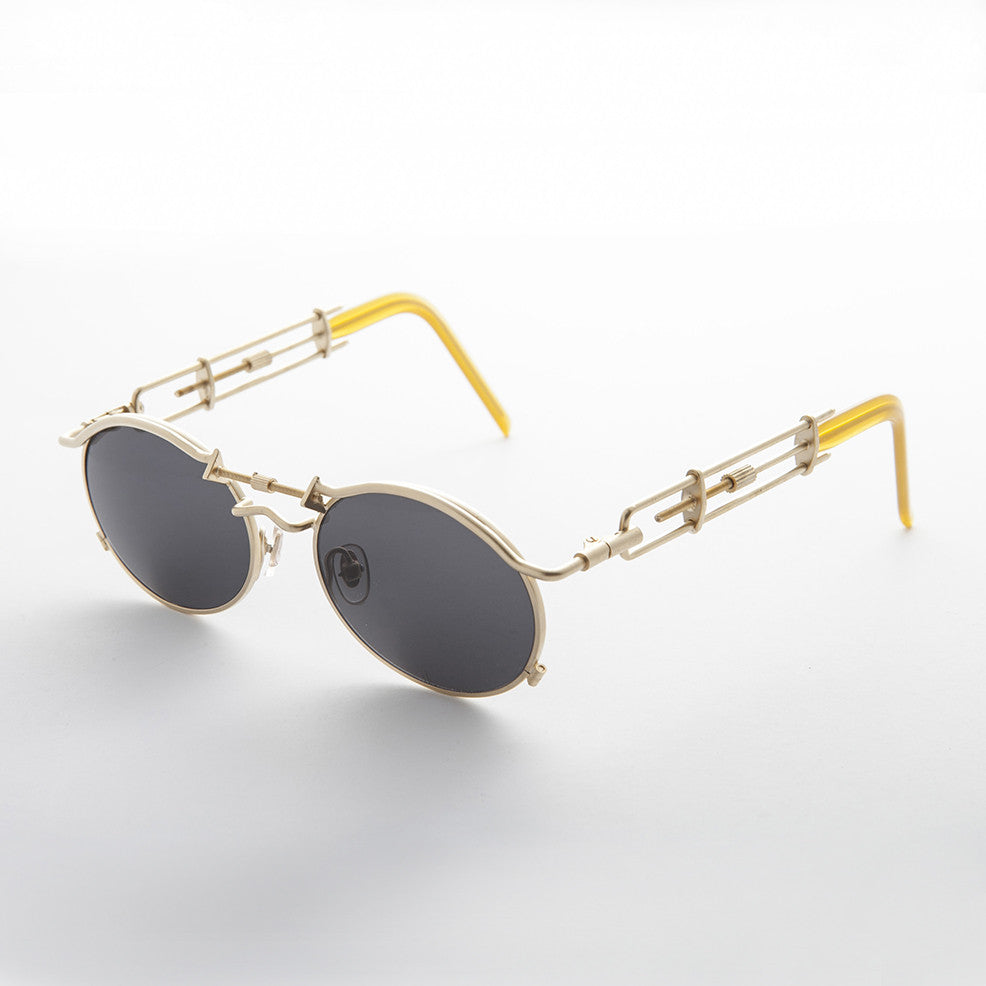 Vintage Steampunk Sunglass with Oval Lens and Intricate Temple Design - Cyrus