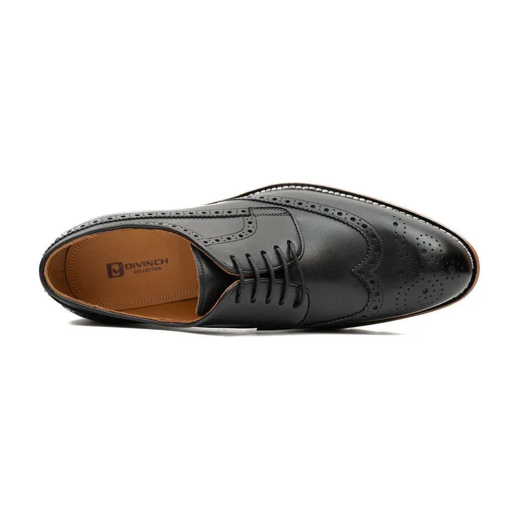 Calfskin Brogue Derby Shoes with Unique Leather Black