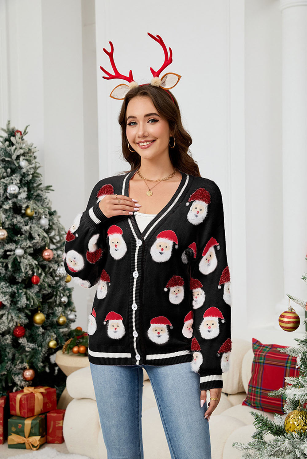 Casual Santa Claus Jacquard Cardigan Sweater | NCS