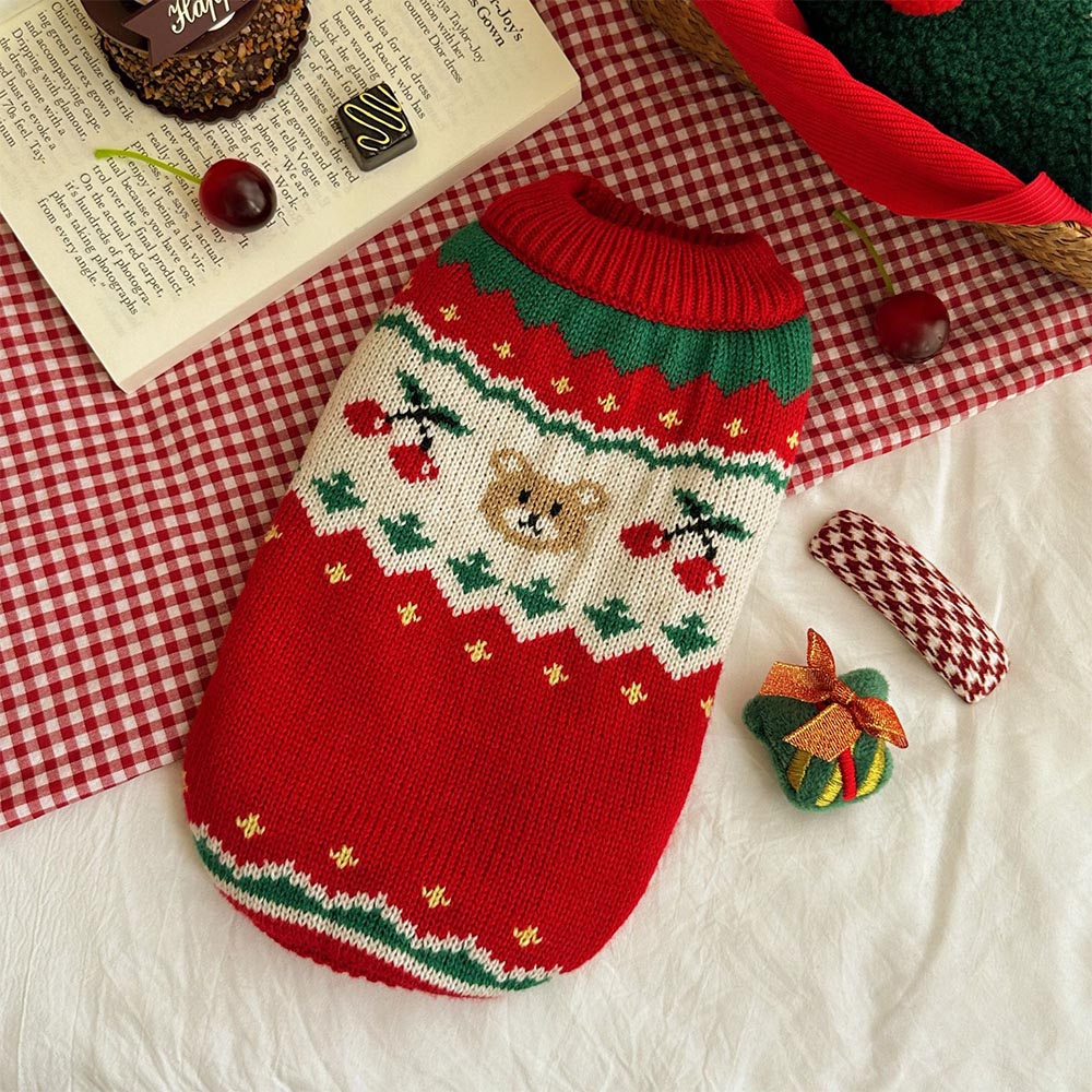 Christmas Cherry Bear Pet Sweater | NCS