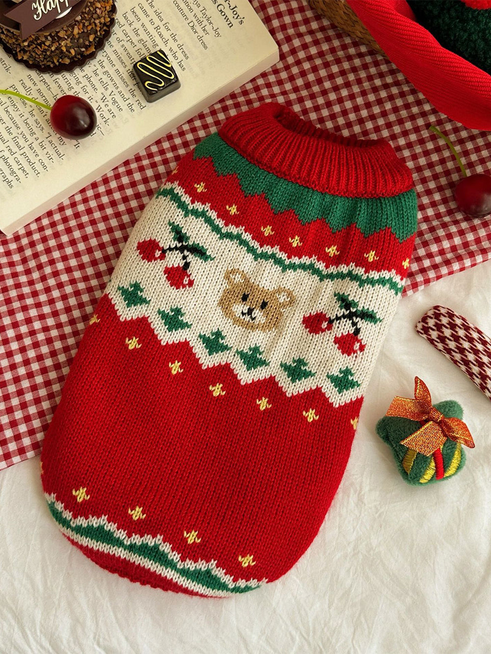 Christmas Cherry Bear Pet Sweater | NCS