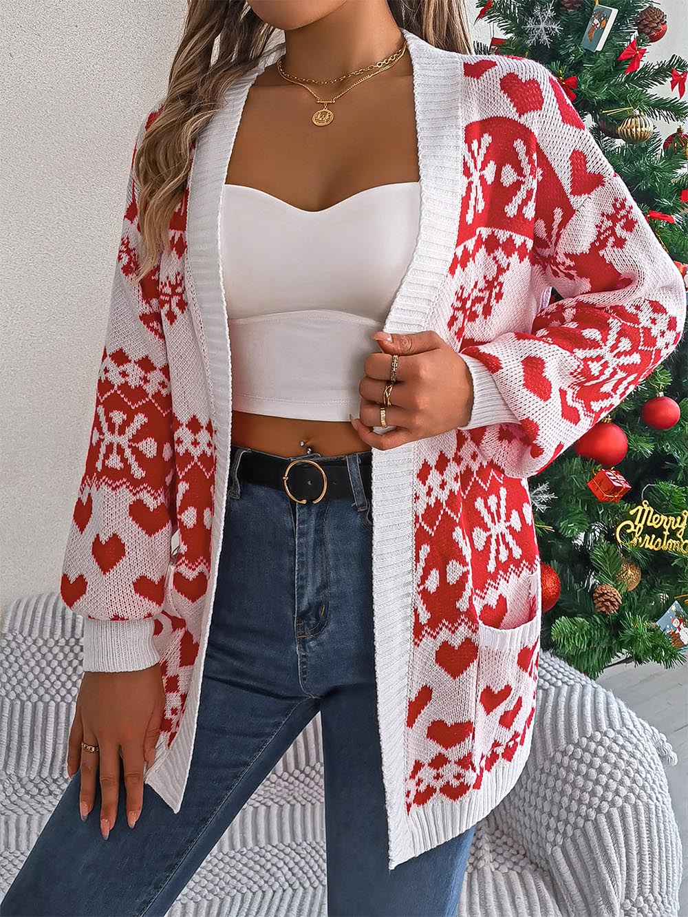 Christmas Reindeer Long Sleeve Cardigan Sweater | NCS