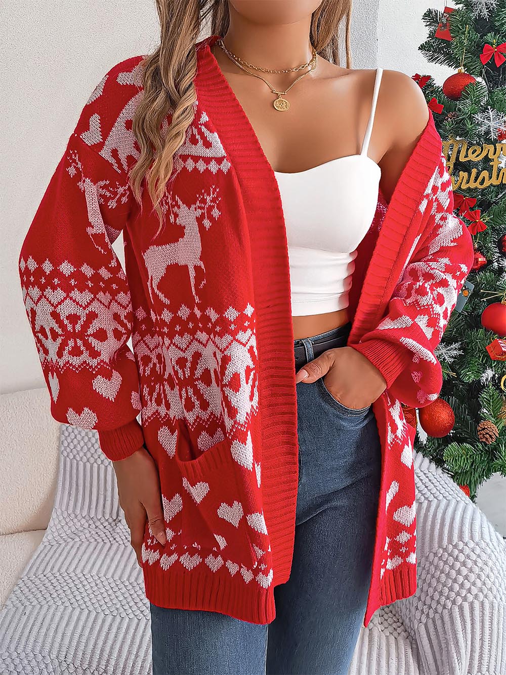 Christmas Reindeer Long Sleeve Cardigan Sweater | NCS