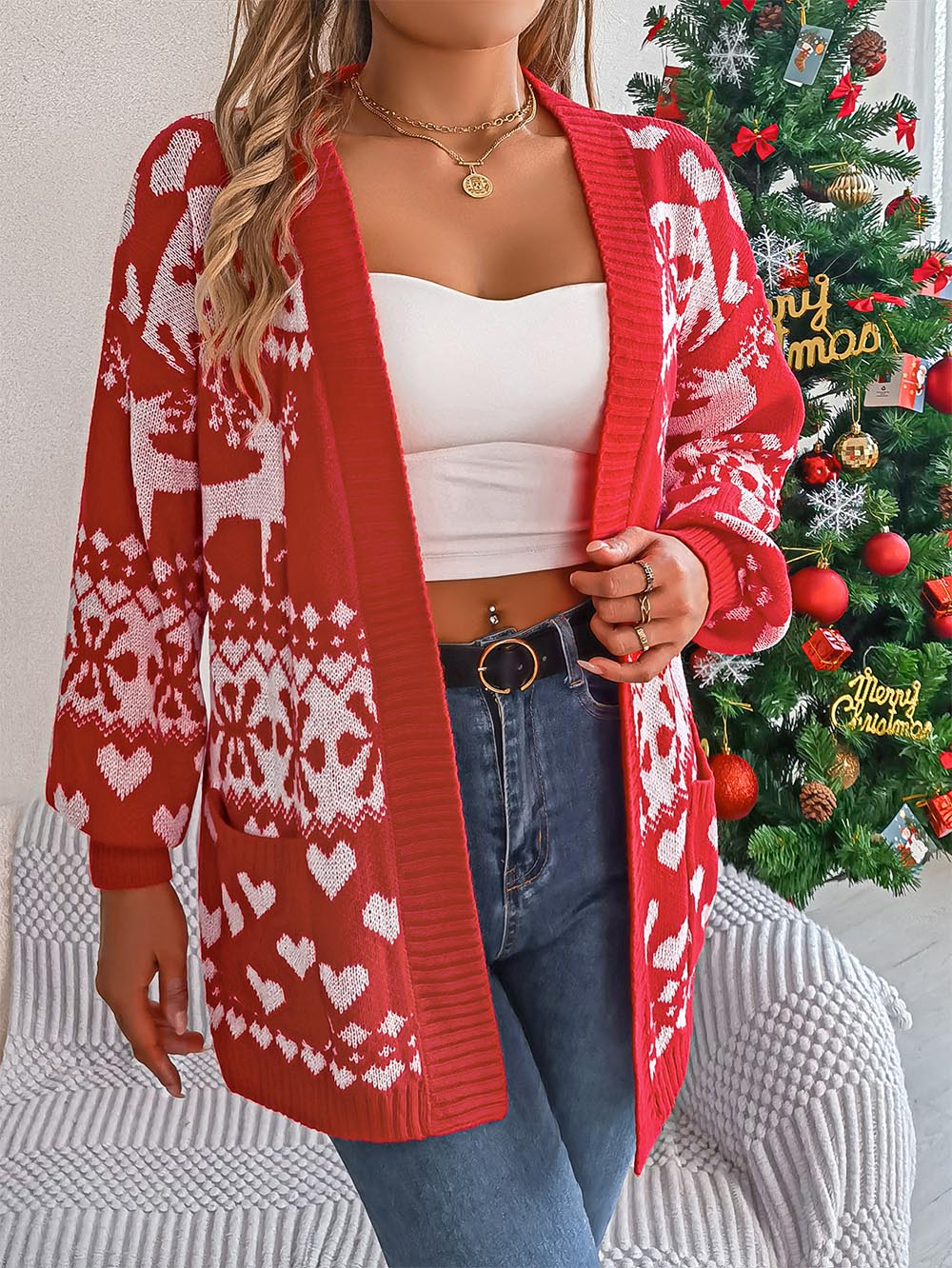 Christmas Reindeer Long Sleeve Cardigan Sweater | NCS