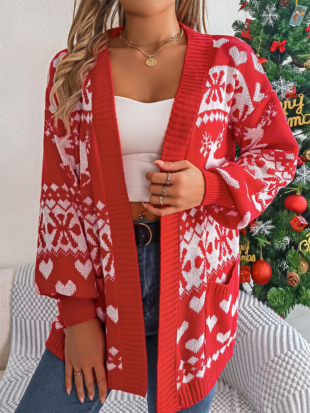 Christmas Reindeer Long Sleeve Cardigan Sweater | NCS