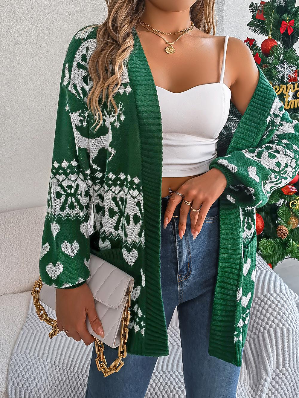 Christmas Reindeer Long Sleeve Cardigan Sweater | NCS