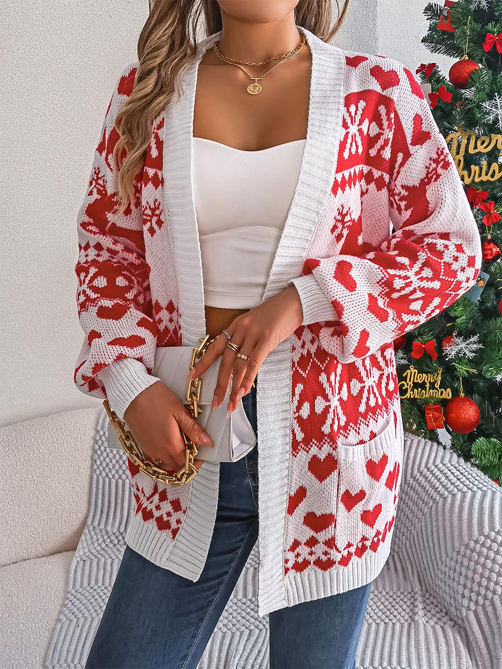 Christmas Reindeer Long Sleeve Cardigan Sweater | NCS