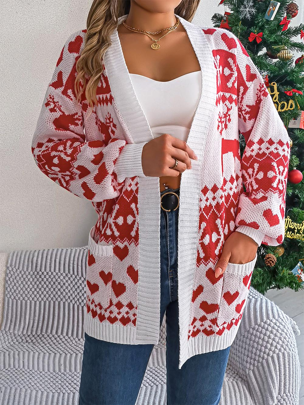Christmas Reindeer Long Sleeve Cardigan Sweater | NCS