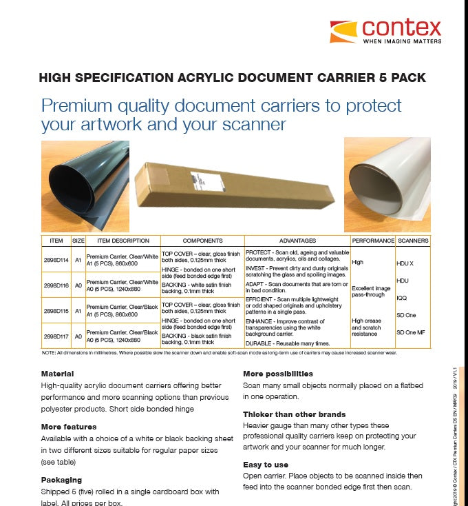 Contex Scanner Transparent Premium Document Carrier Pack of 5 Sleeves