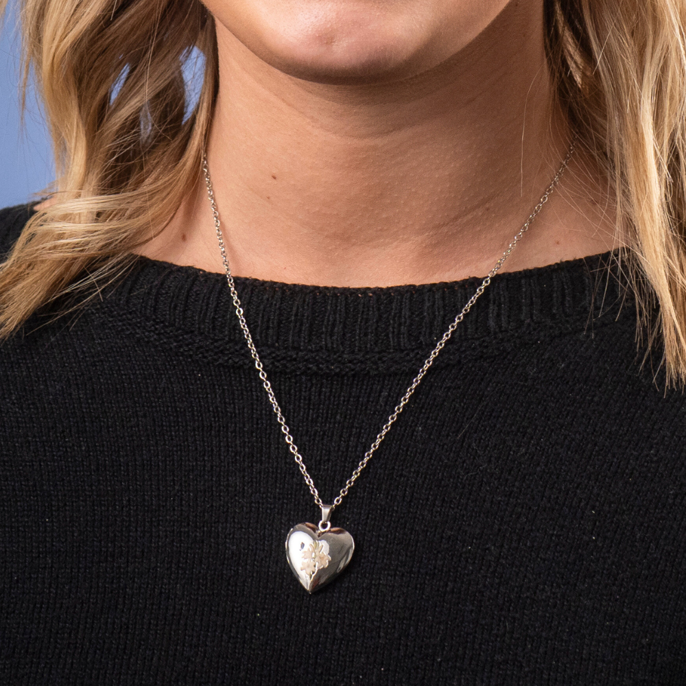Lily Heart Locket Necklace: Luke 12:27-28