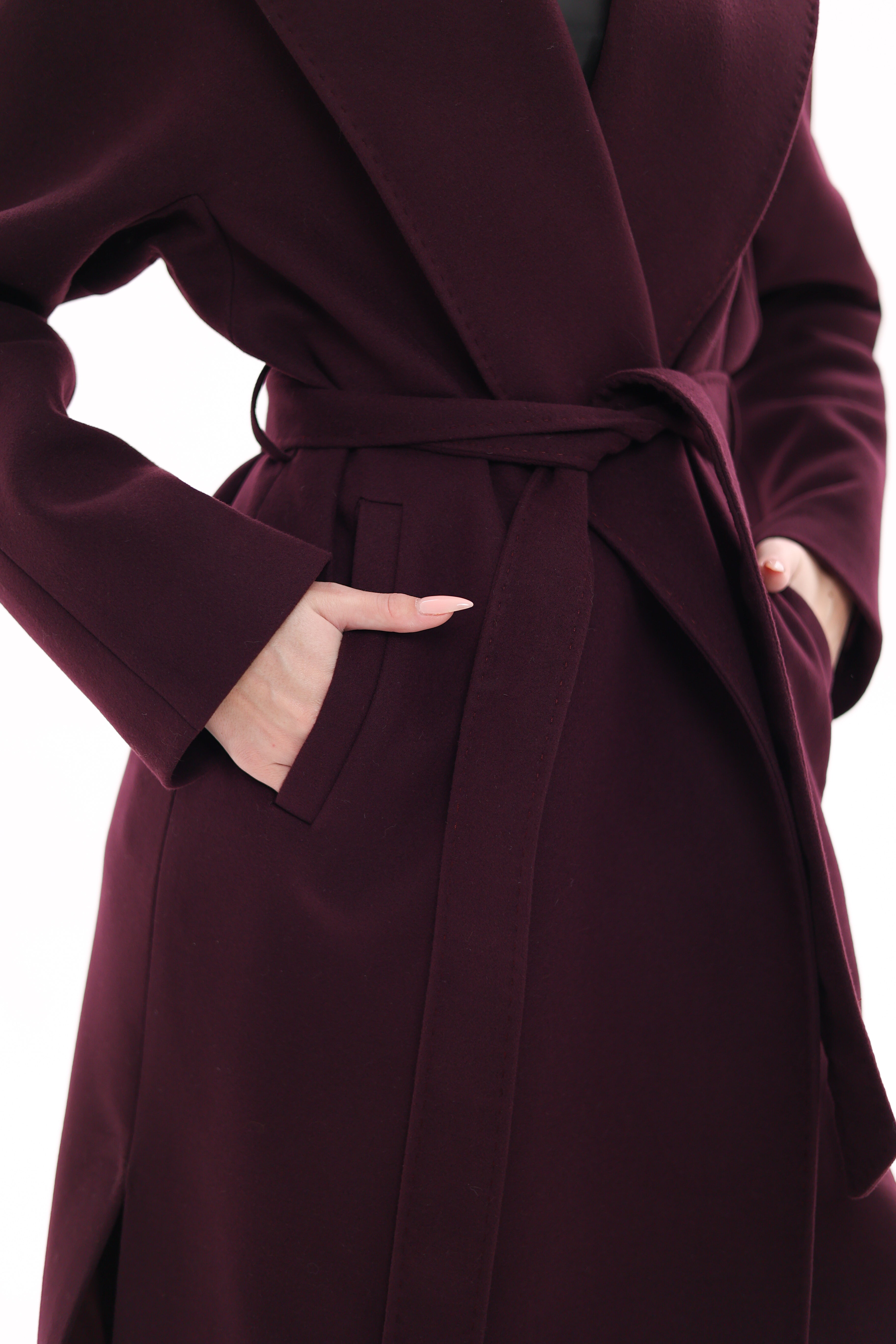 Cambridge Comfort Wraparound Wool Cashmere Coat in Royal Burgundy