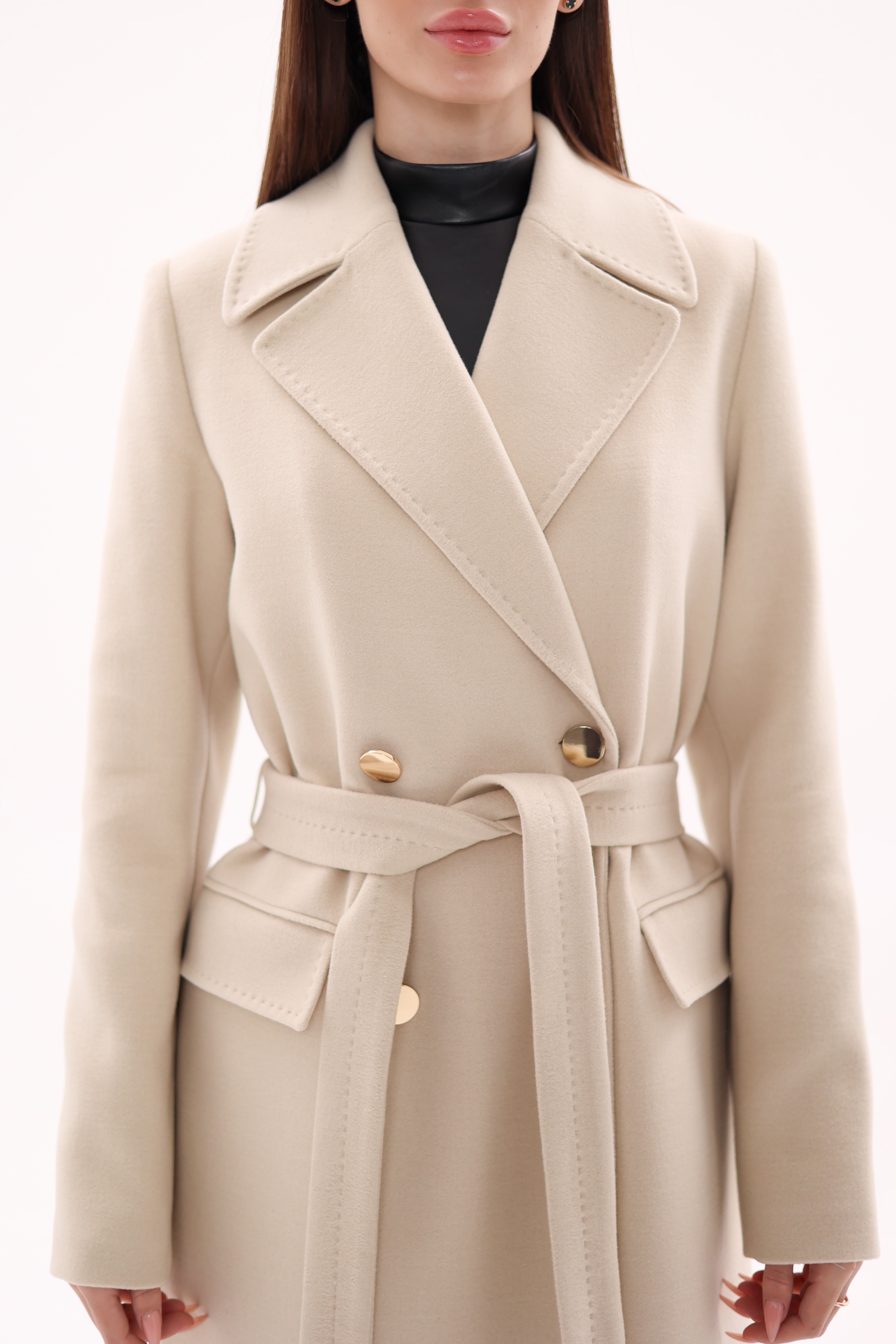 Denise Cashmere Blend Overcoat in Nude