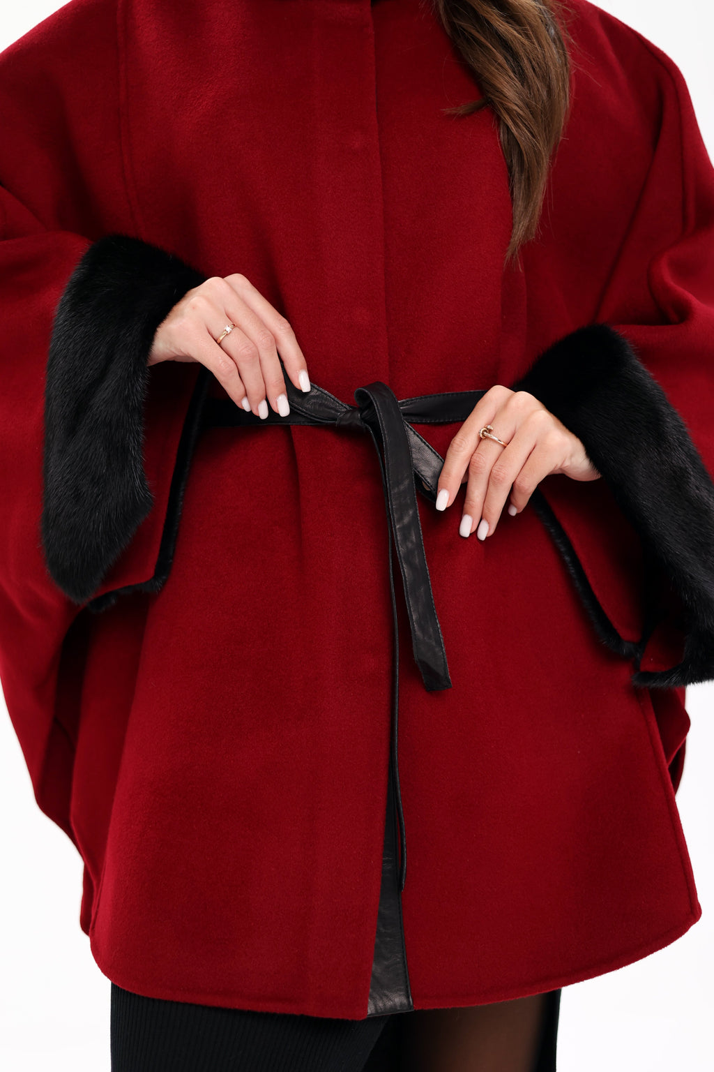 Genuine Scandinavian Mink Fur Double Face Wool Poncho