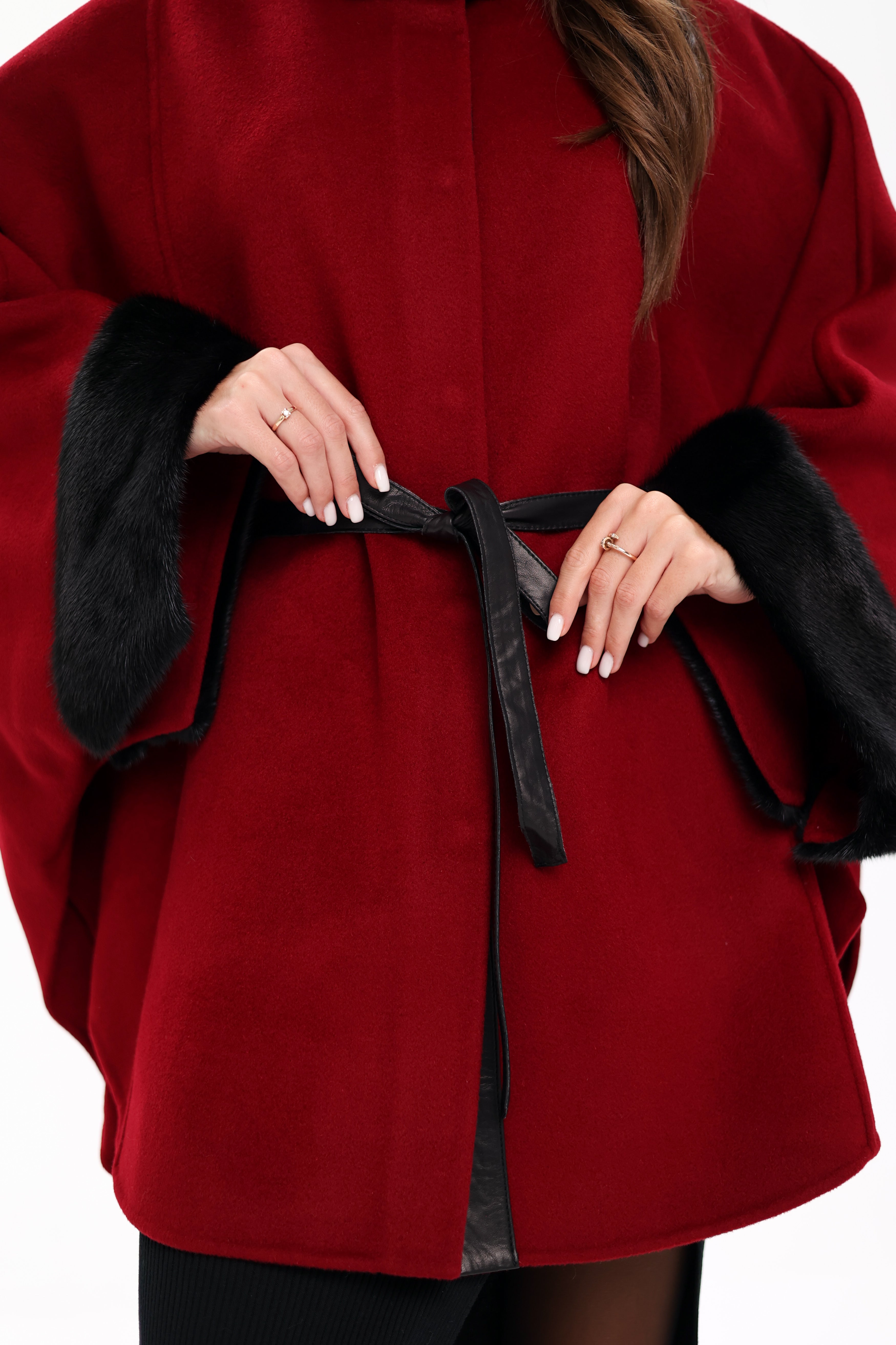 Genuine Scandinavian Mink Fur Double Face Wool Poncho