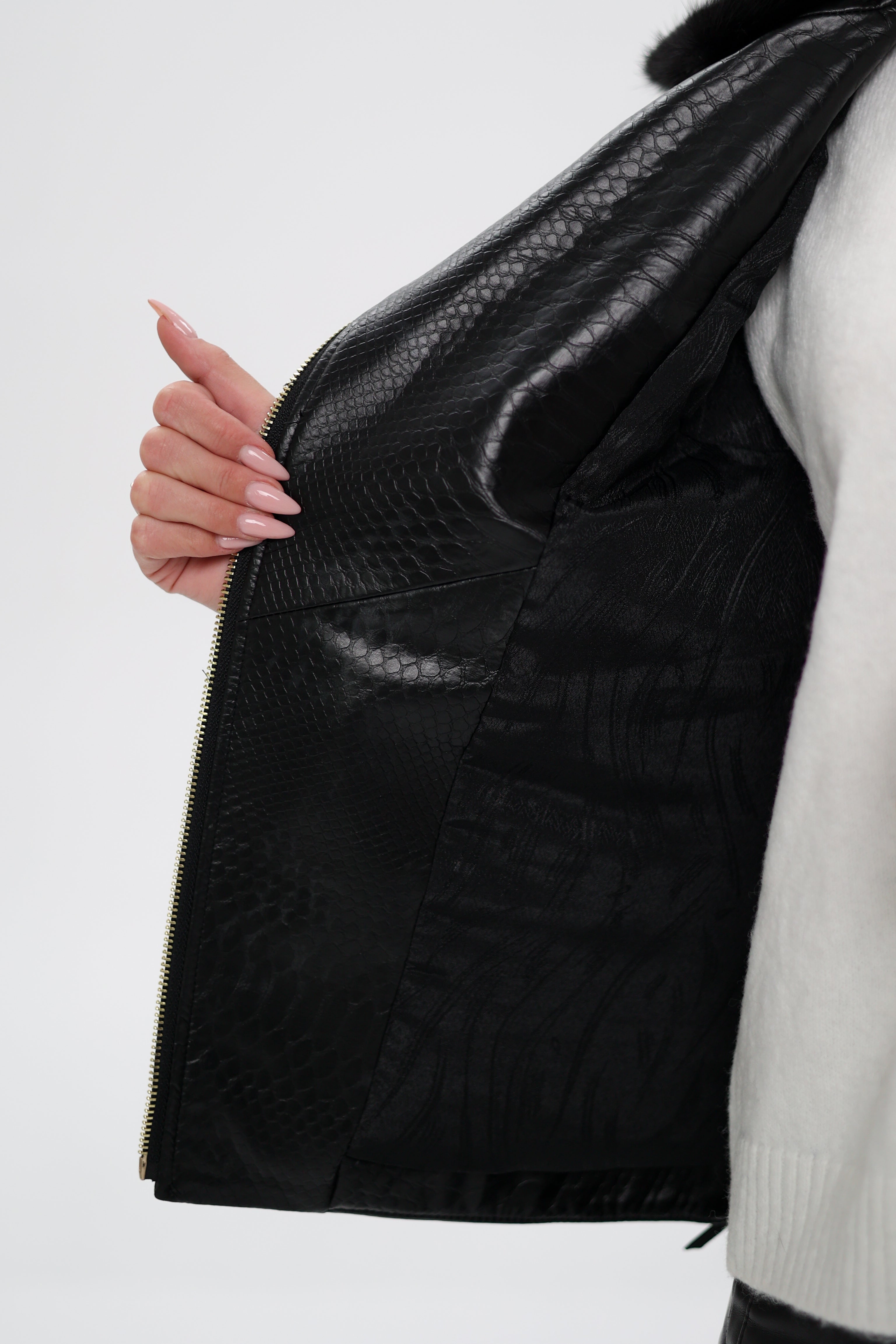 Genuine Mink Fur Embossed Leather Jacket