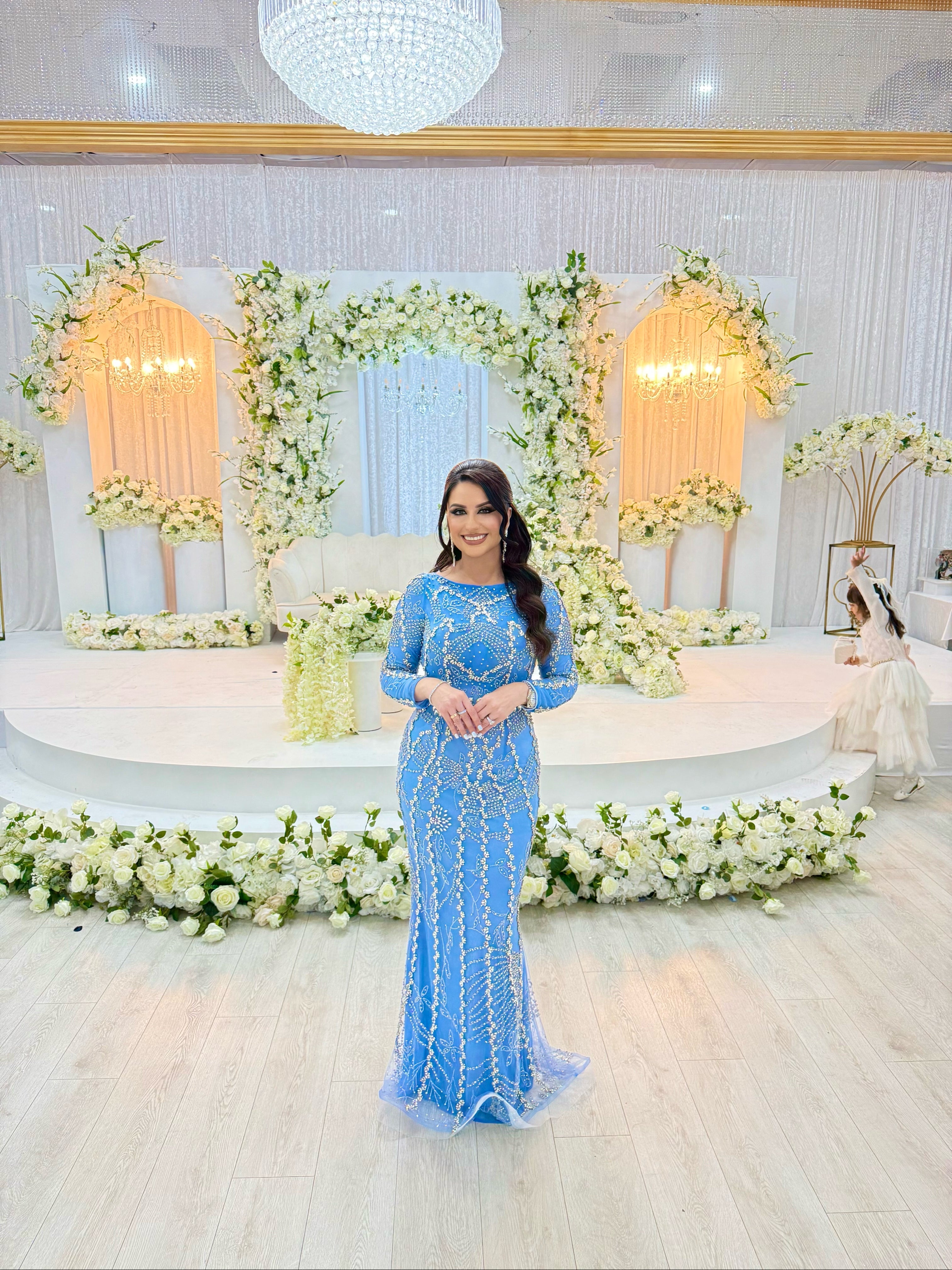 Fariza Long Sleeve Modest Beaded Embellished Evening Dress