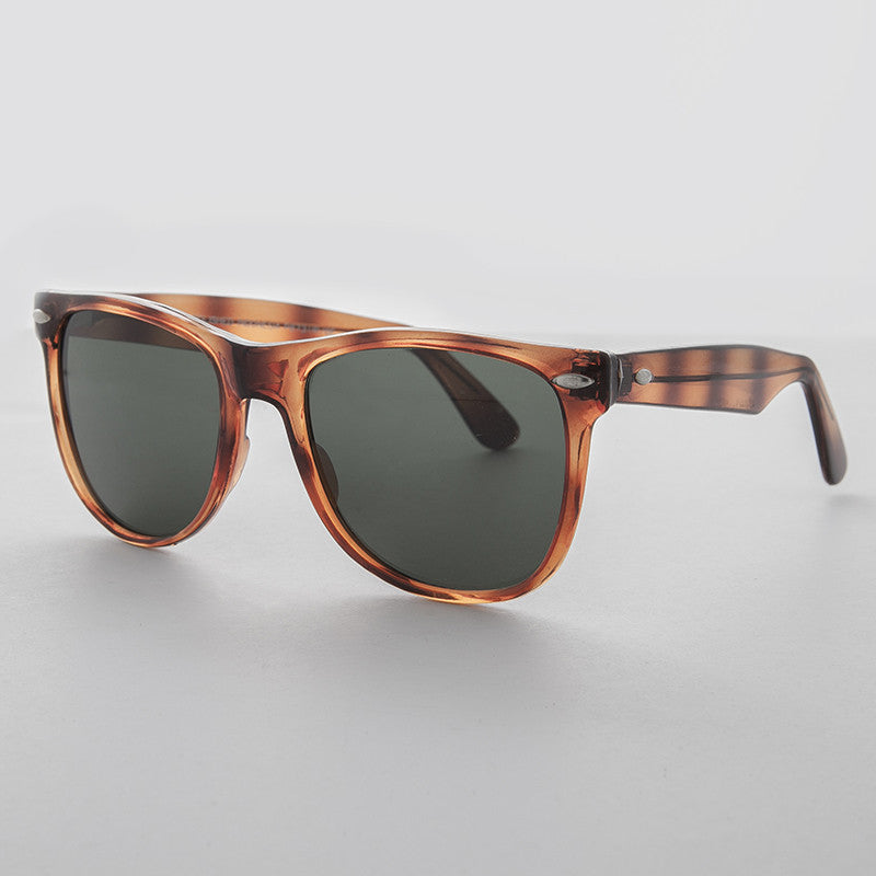 Big Classic Square Tortoise Vintage Sunglass with Glass Lens - Draper