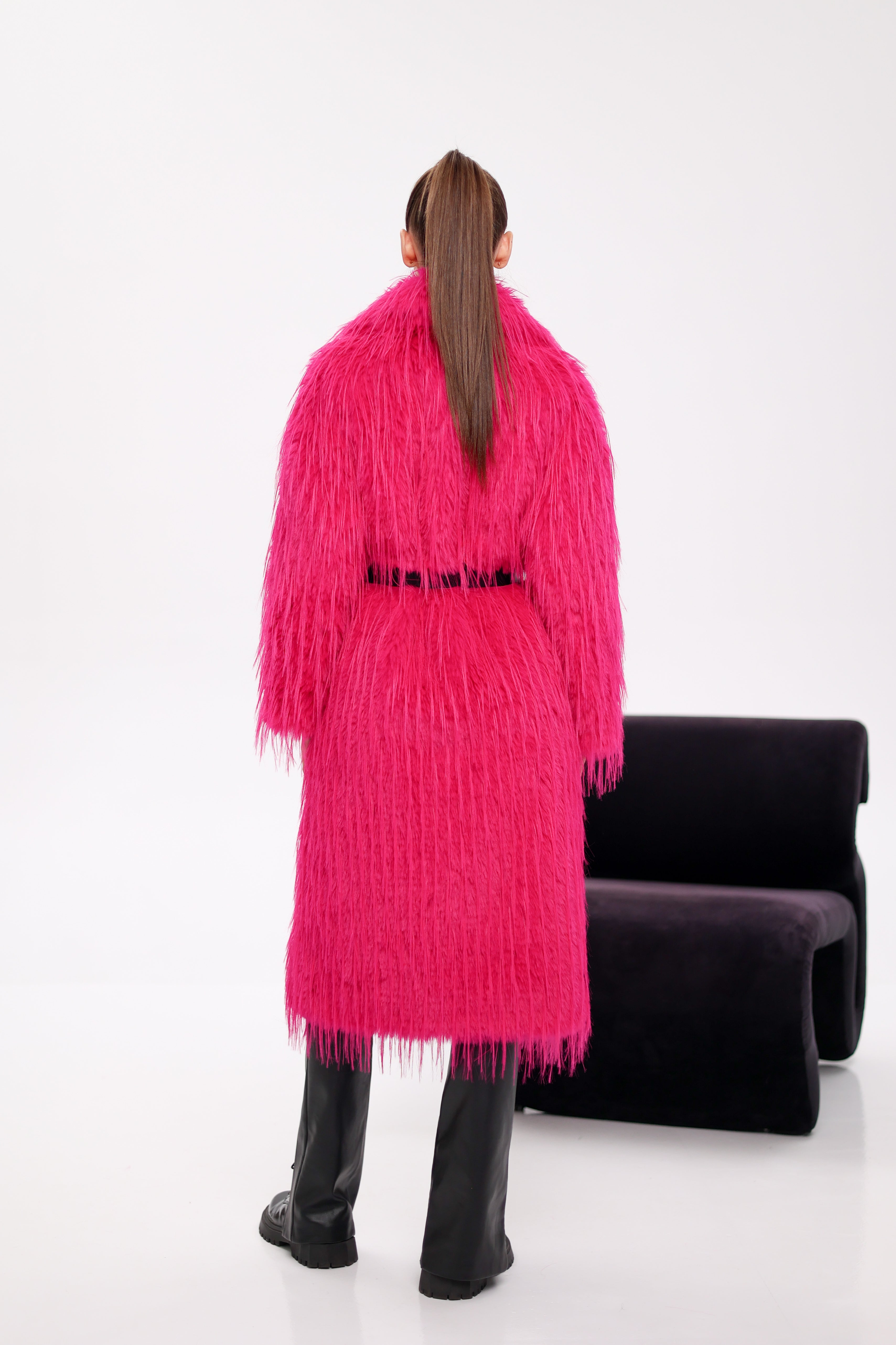 Faux Ostrich Effect Fur Coat