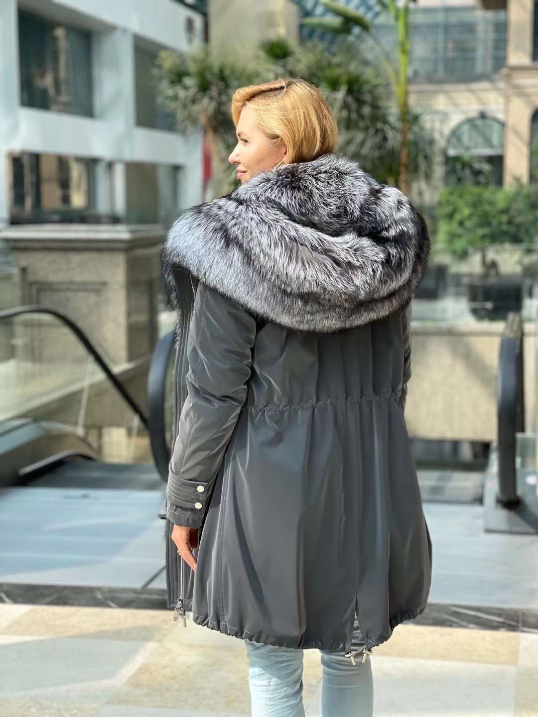 Genuine Silver Fox Fully Lined Hood Rabbit Insulated Parka