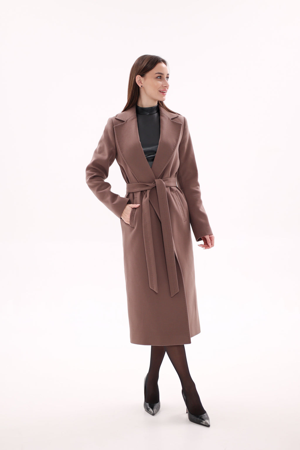Harrington Classic Wraparound Overcoat in Mocha Mousse