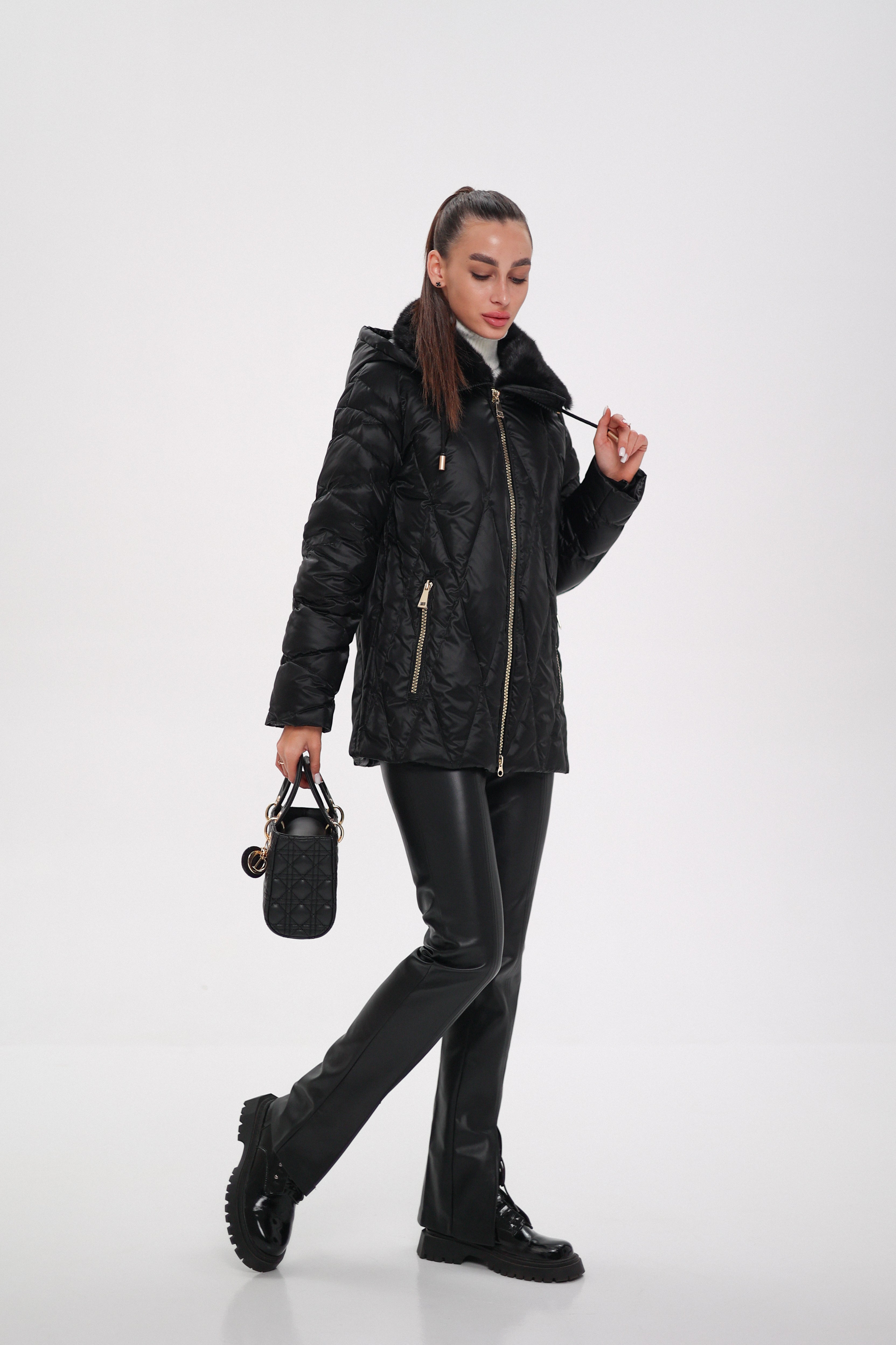 Genuine Mink Fur Trim Down Coat