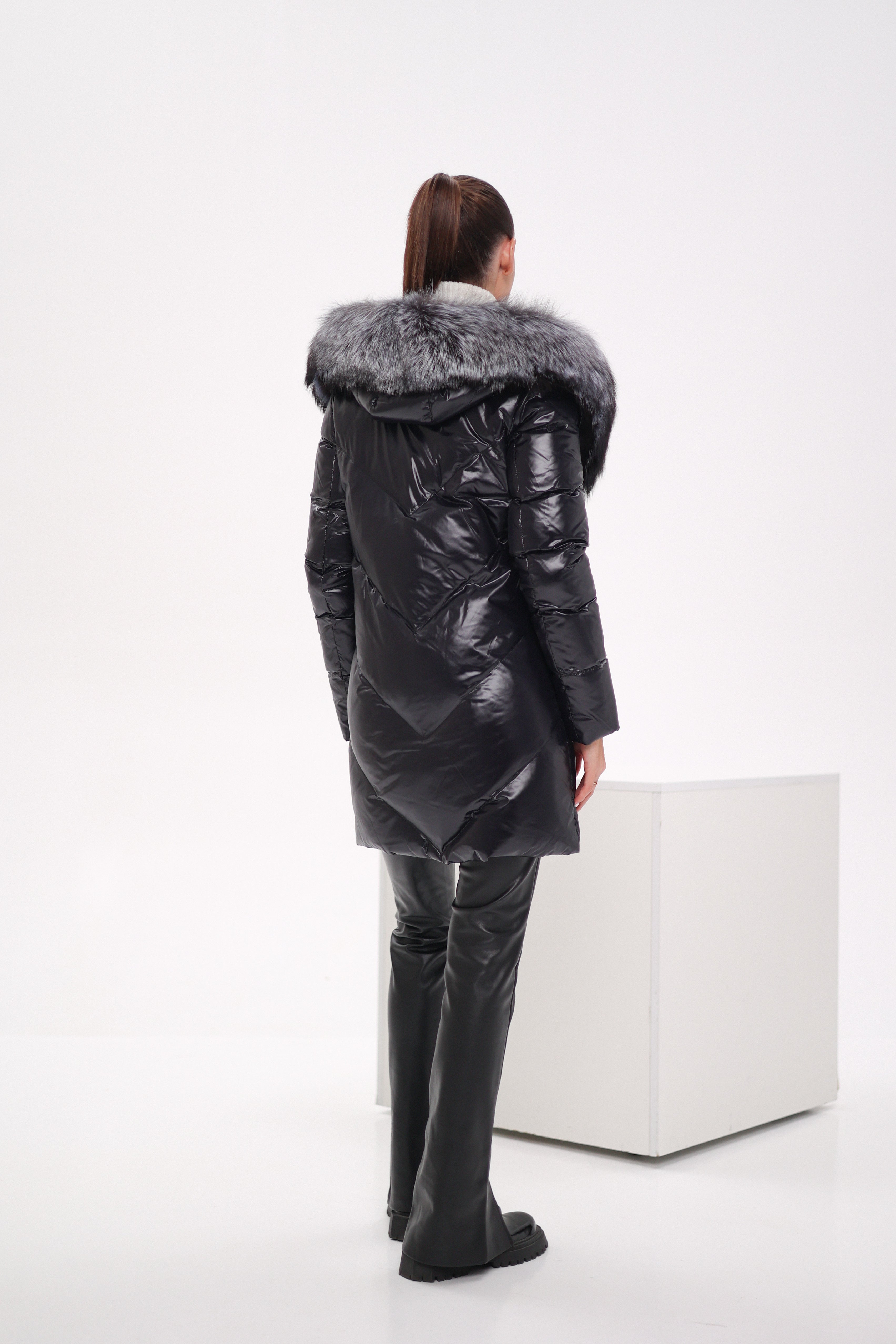 Genuine Silver Fox Fur Down Fill Coat