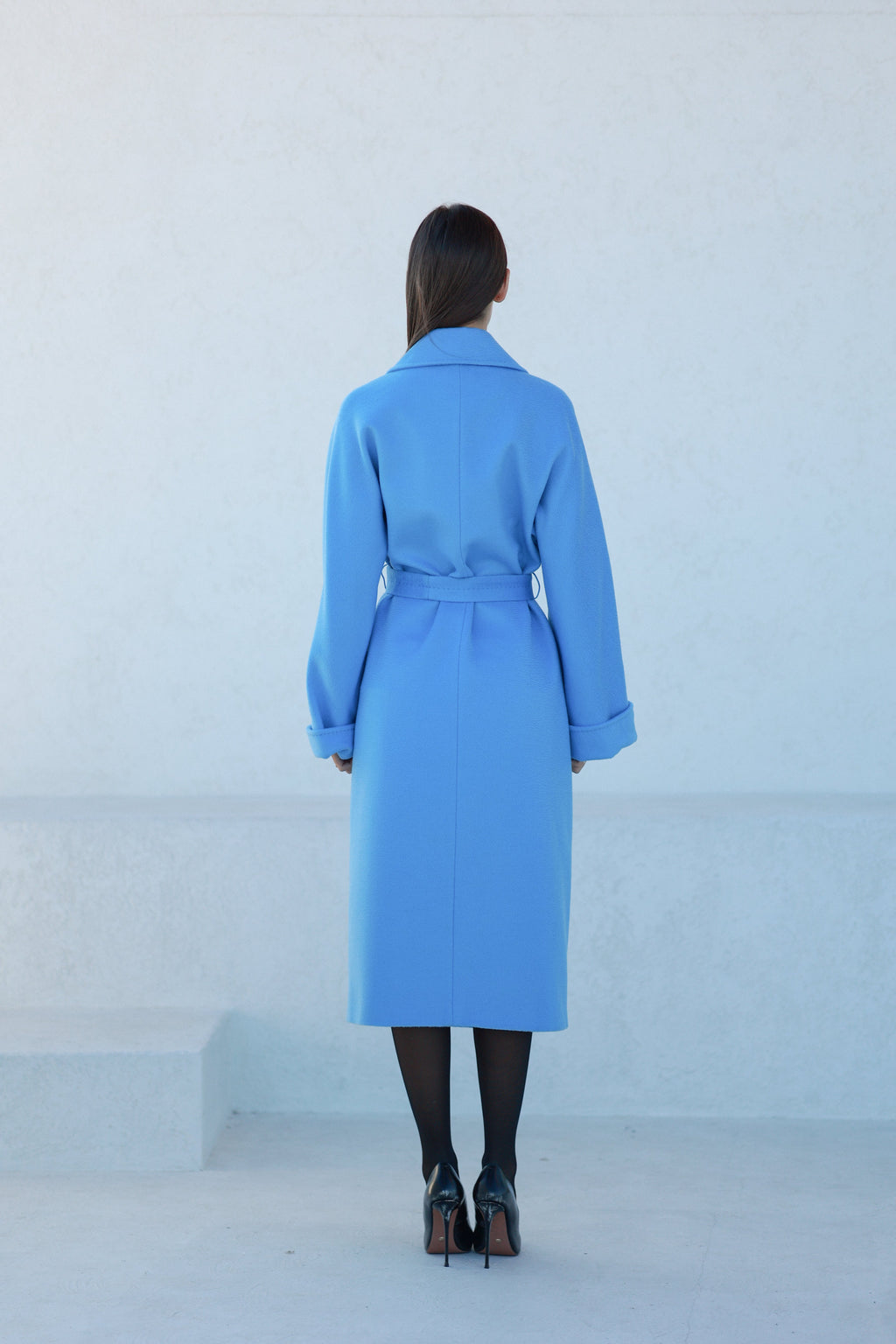 Classic Brushed Cashmere Wool Blend Overcoat in Azure