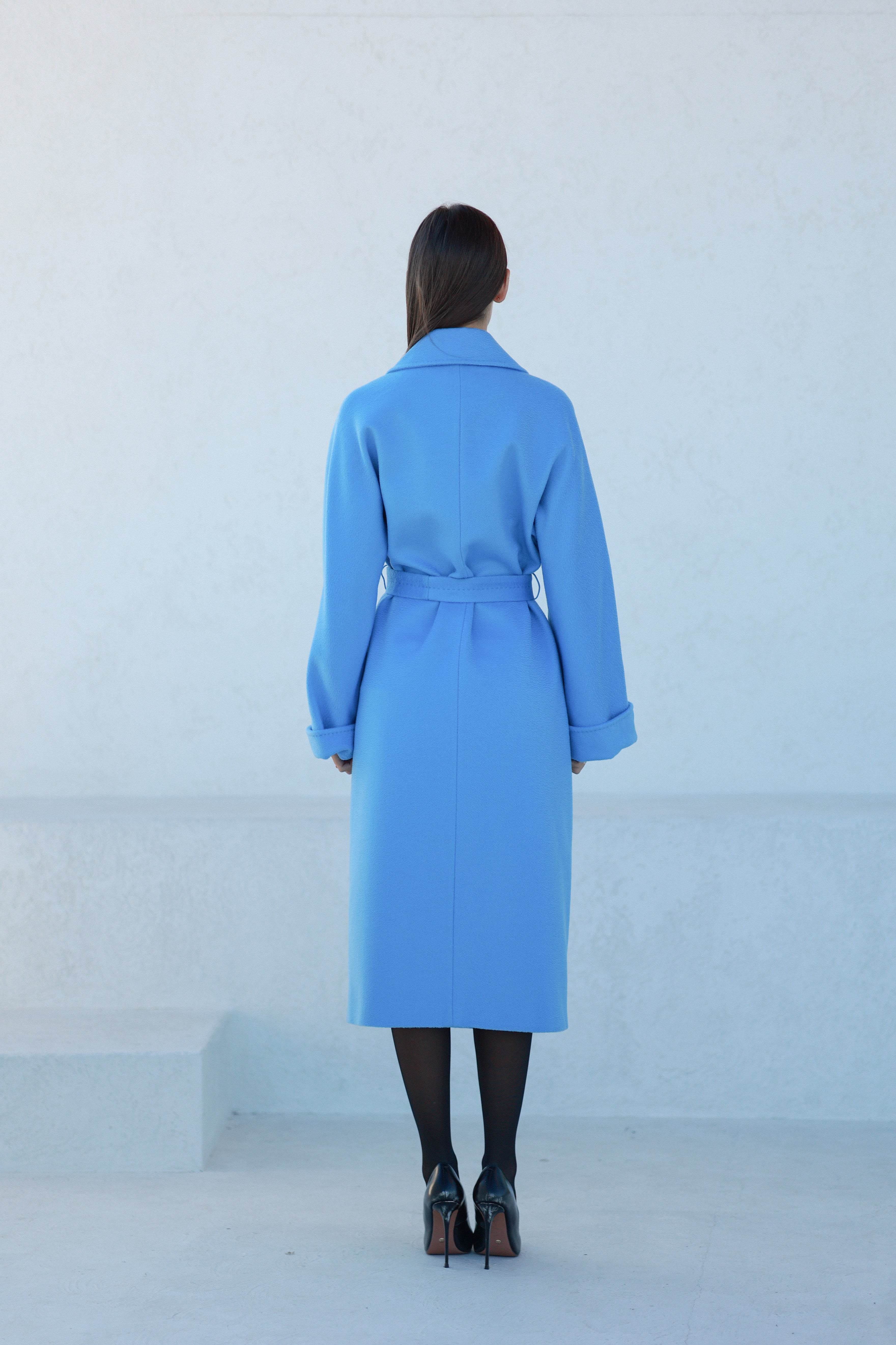 Classic Brushed Cashmere Wool Blend Overcoat in Azure