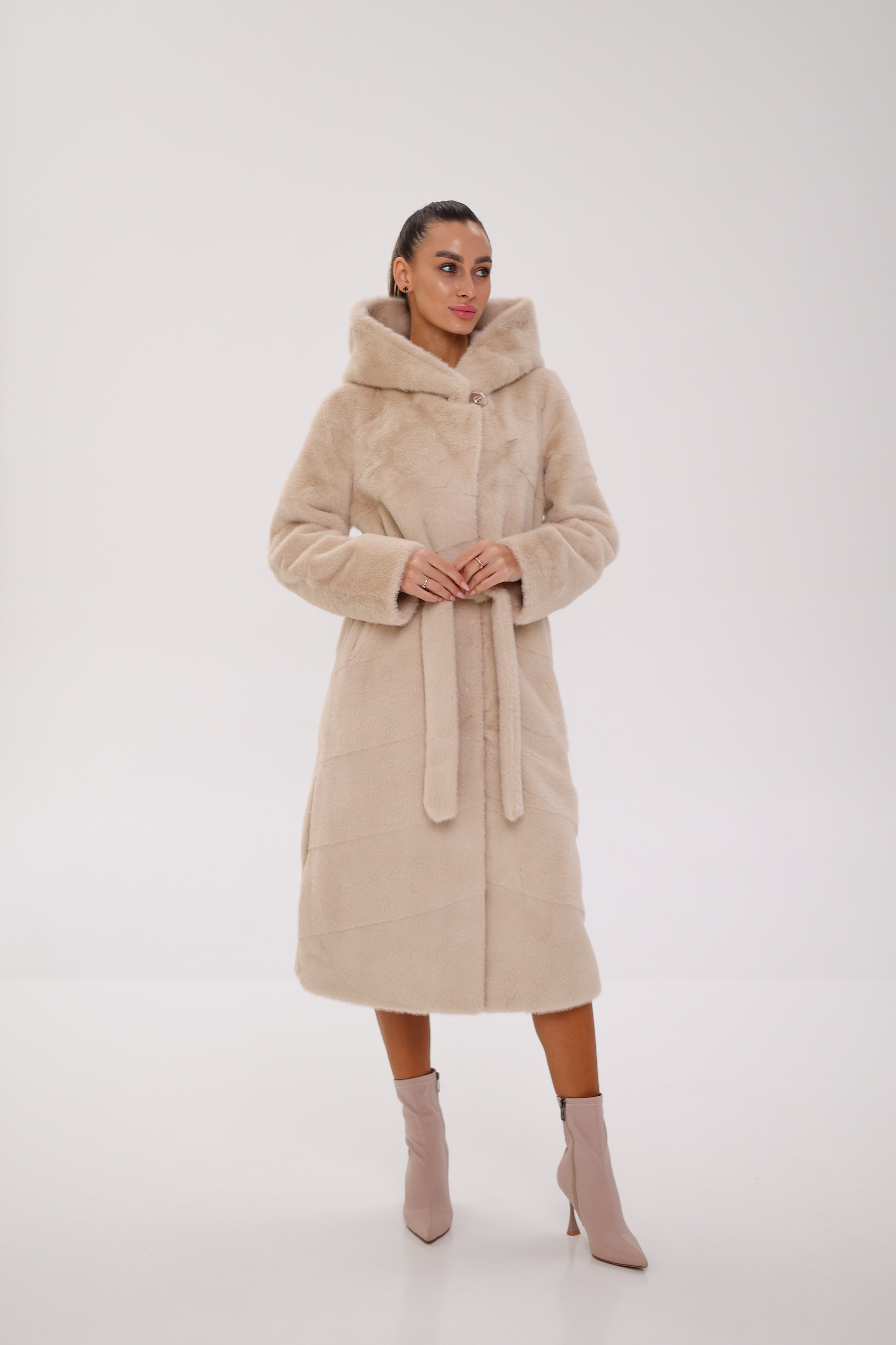 Faux Mink Effect Fur Hooded Coat