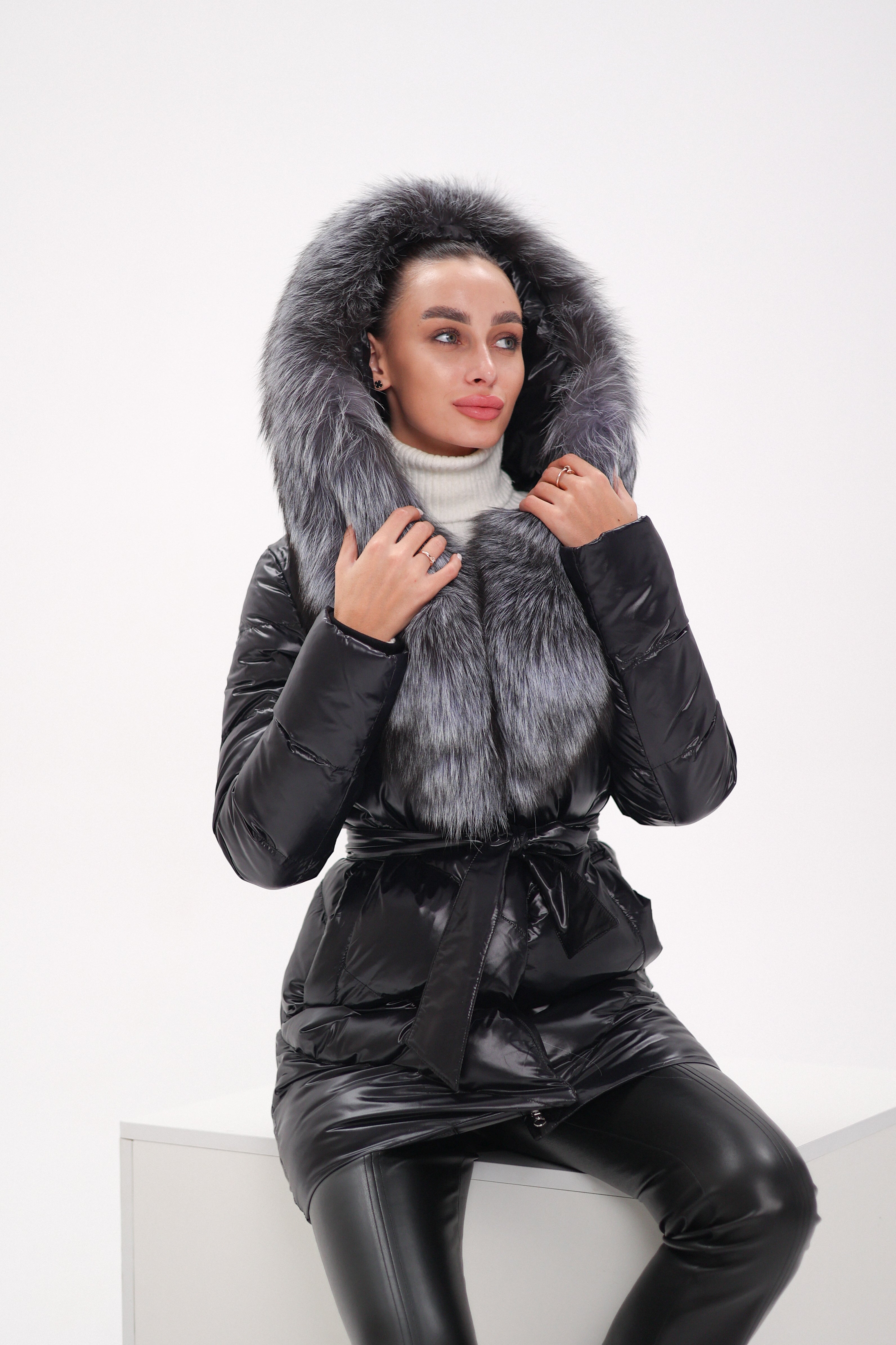 Genuine Silver Fox Fur Down Fill Coat
