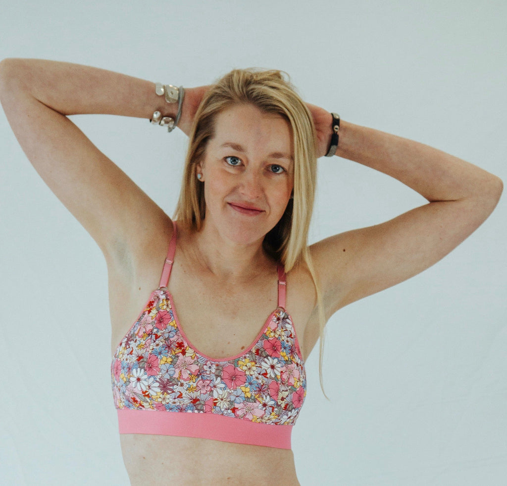 Pink Floral Print Bra