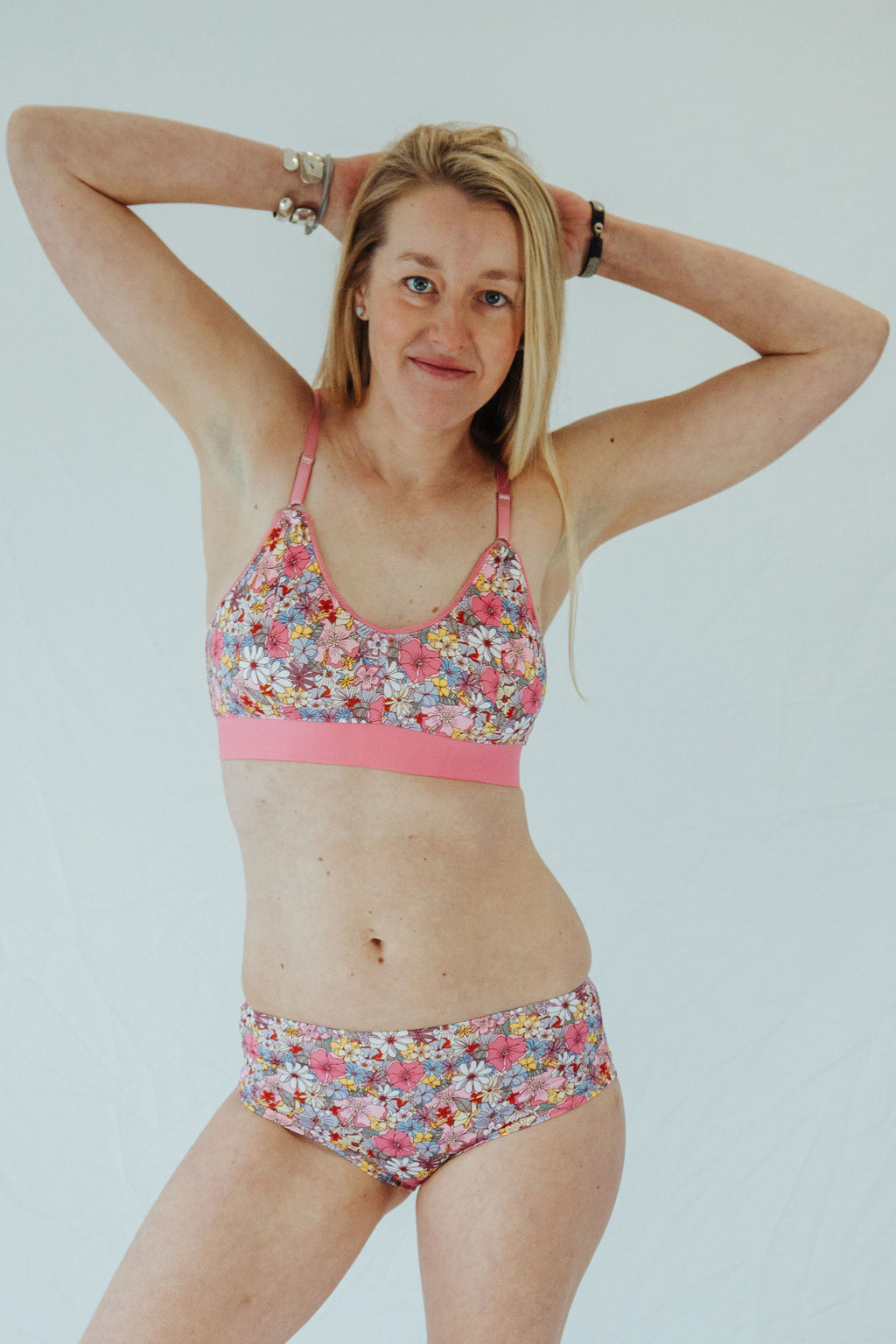 Pink Floral Print Bra