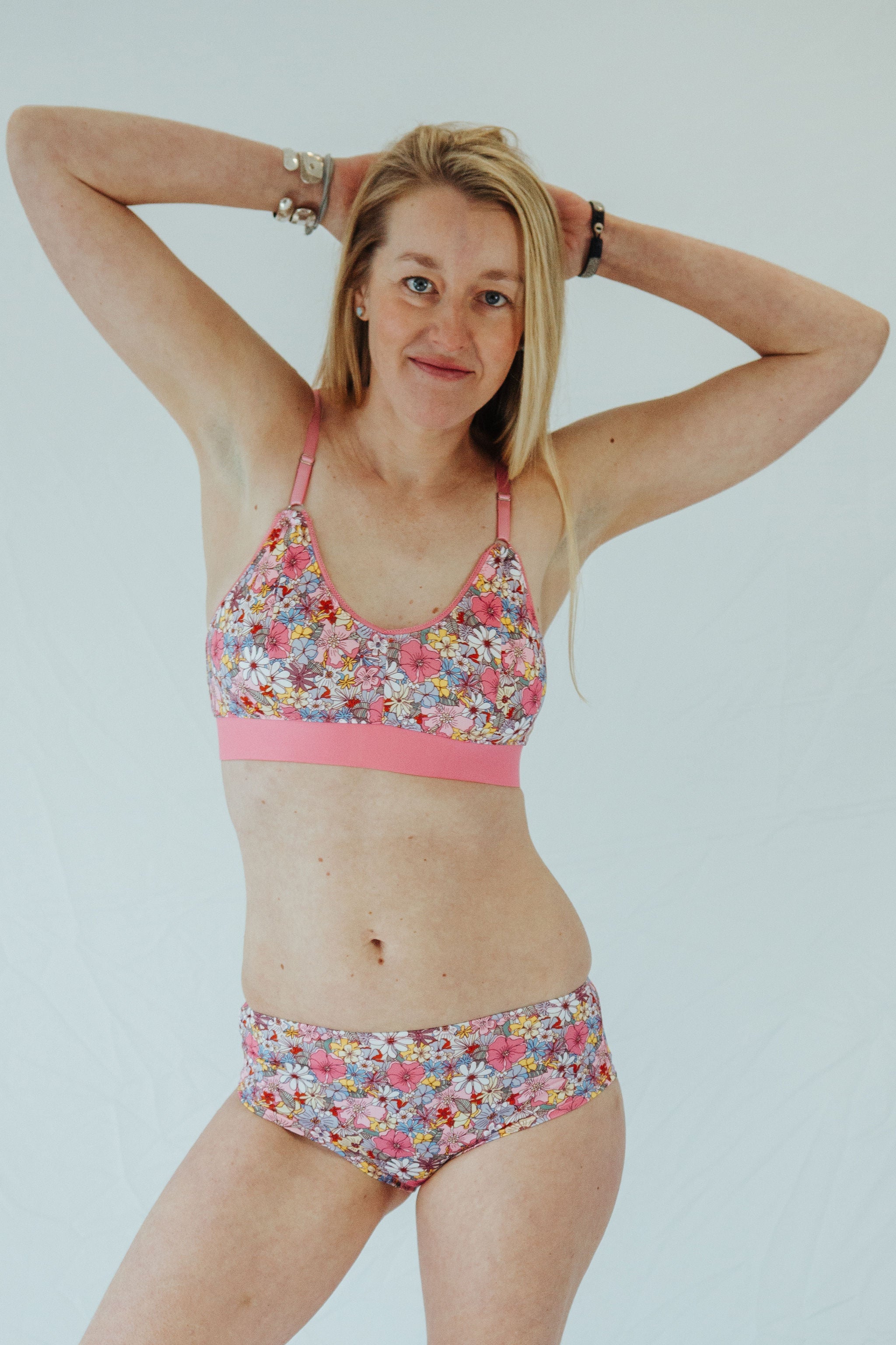 Pink Floral Print Bra