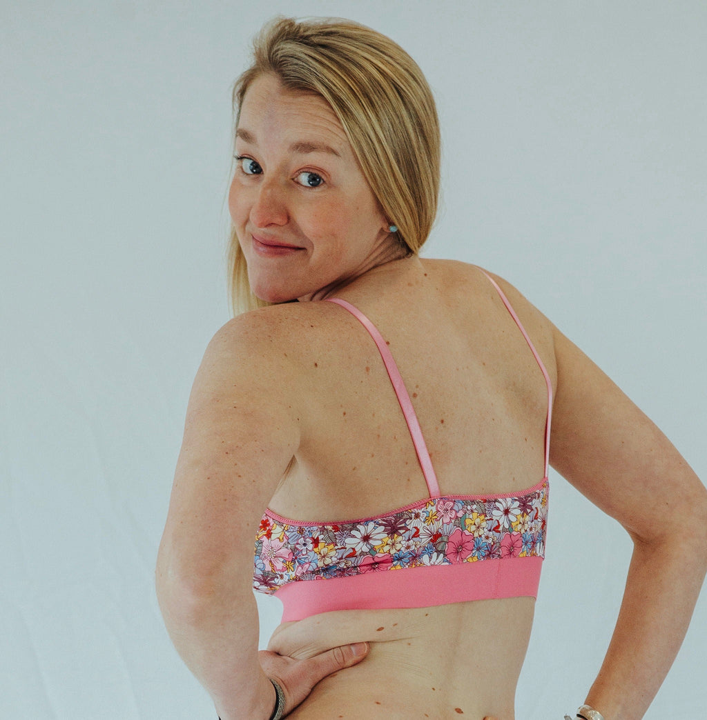 Pink Floral Print Bra