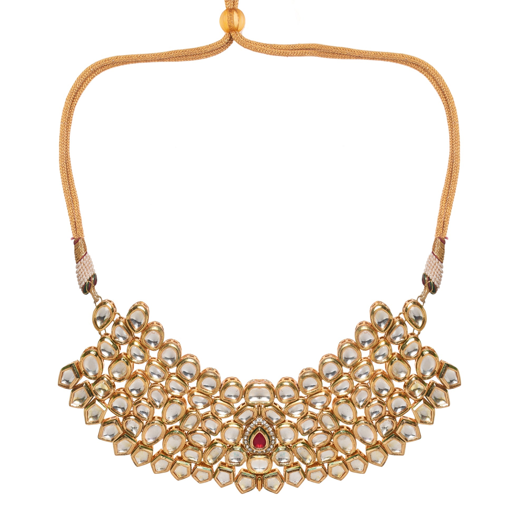 Designer Gold Toned Kundan Necklace with Earrings