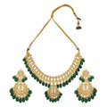 Emerald Beaded Dark Green and Golden Kundan Necklace Set With Earrings