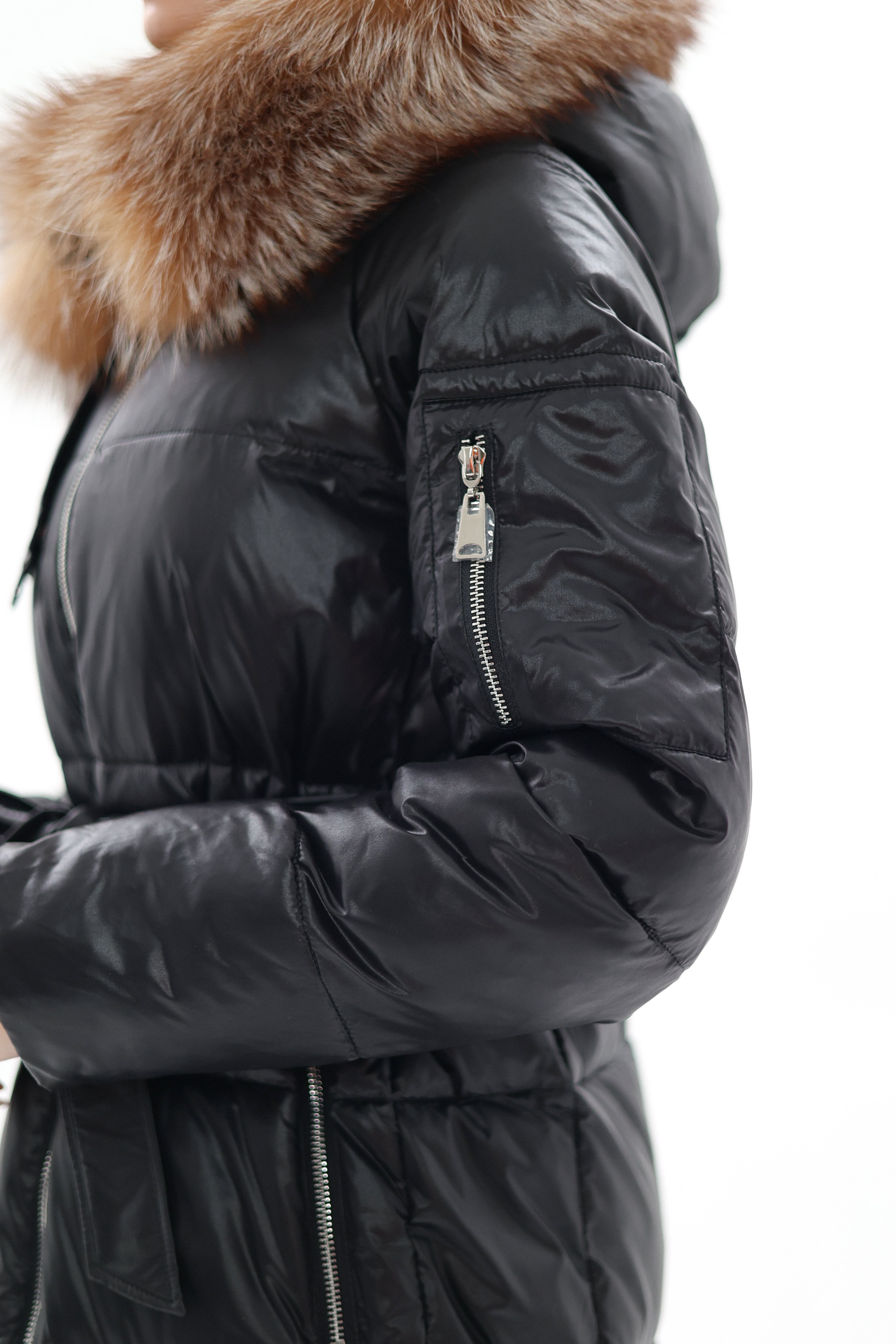 Genuine Silver Fox Fur Alternative Down Fill Coat