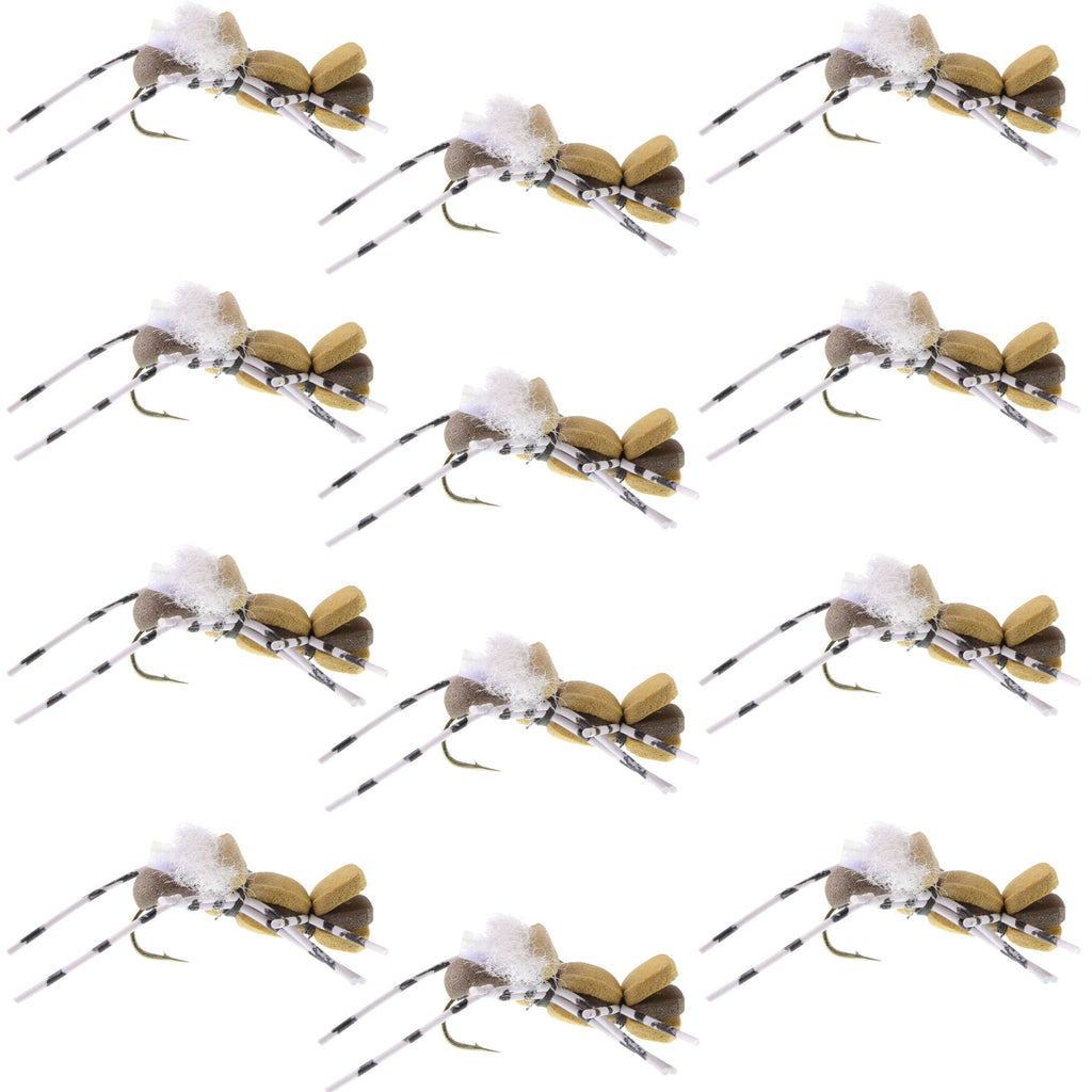 Fat Albert Tan Foam Body Grasshopper Fly - 1 Dozen Flies Hook Size 10