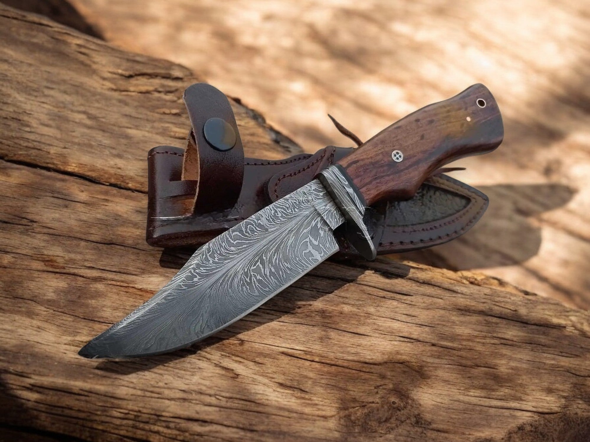 Handmade Bowie Knife | Feather Pattern Damascus Steel