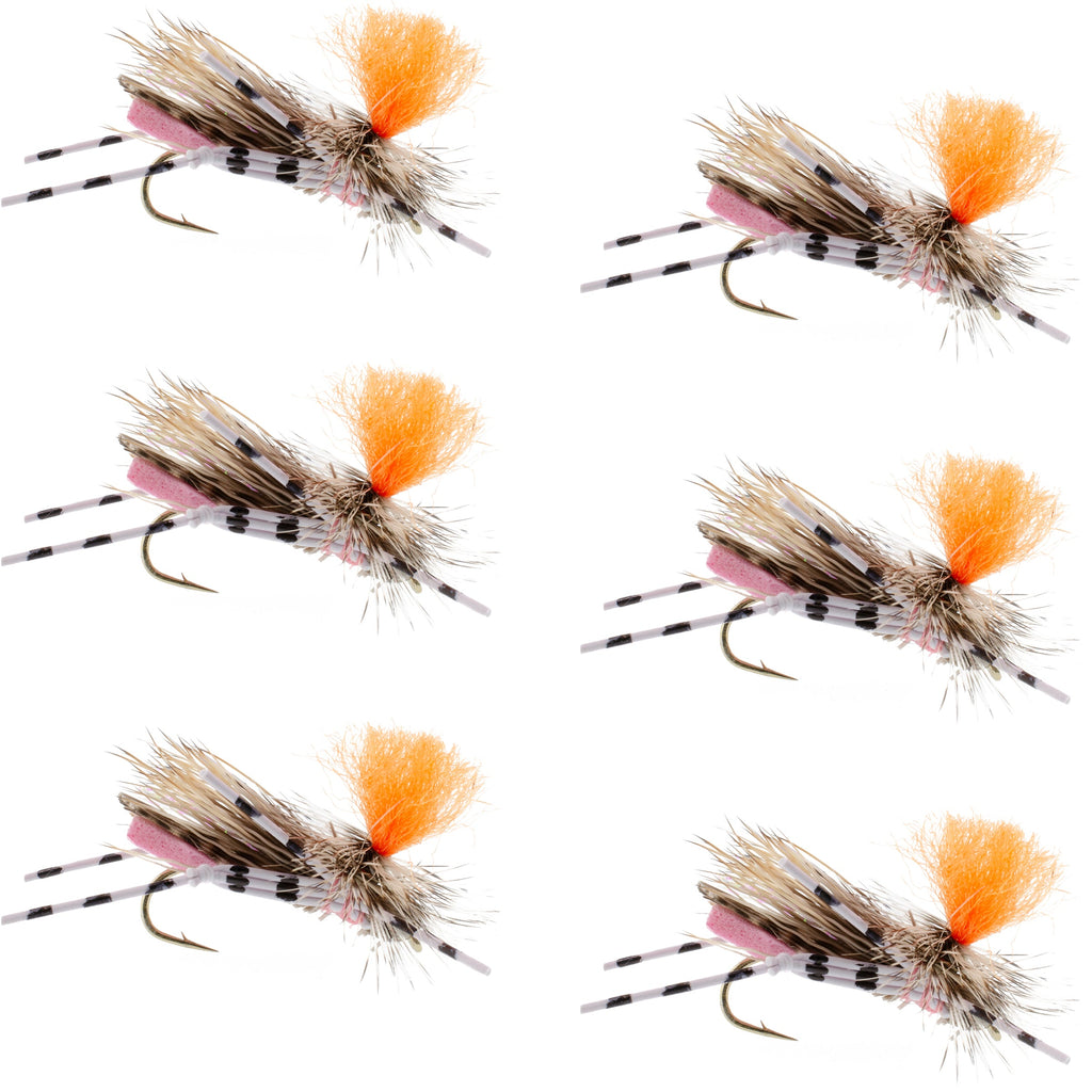 Feth Hopper Pink - Foam Grasshopper Fly Pattern - 6 Flies Flies Hook Size 10