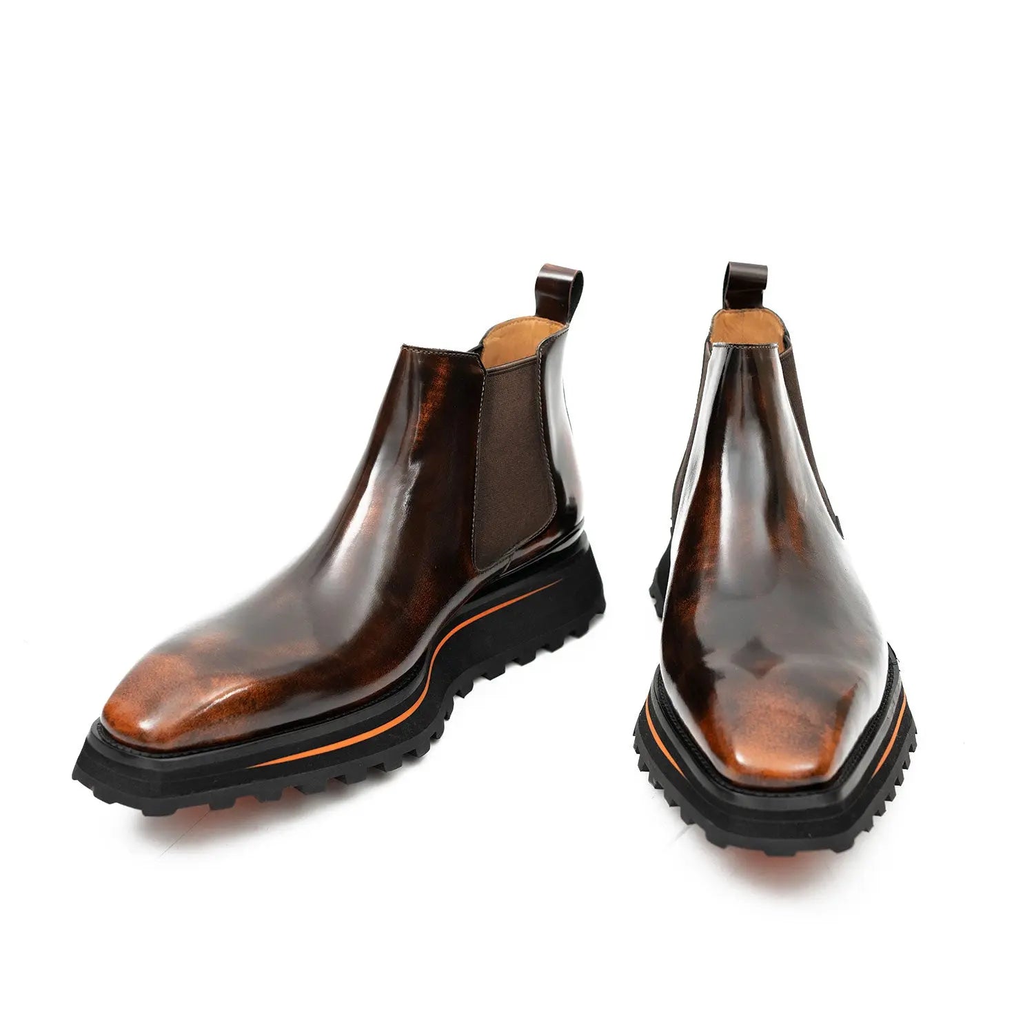 Foil leather Thick-Soled Chelsea Boot 2898KD Brown