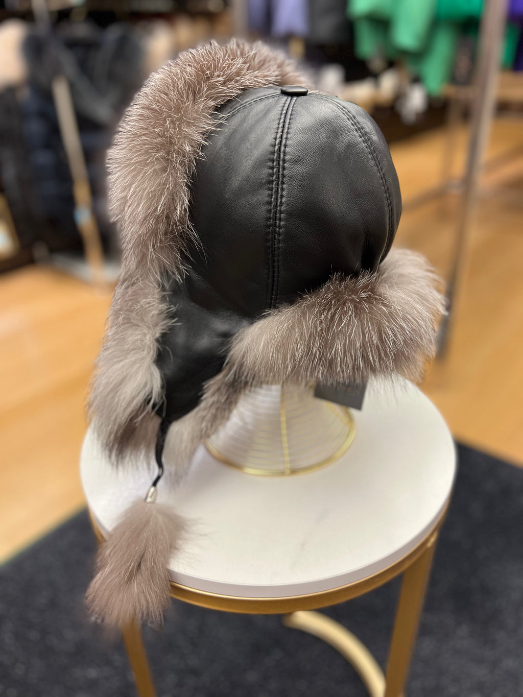 Genuine Silver Fox Fur Genuine Leather Hat