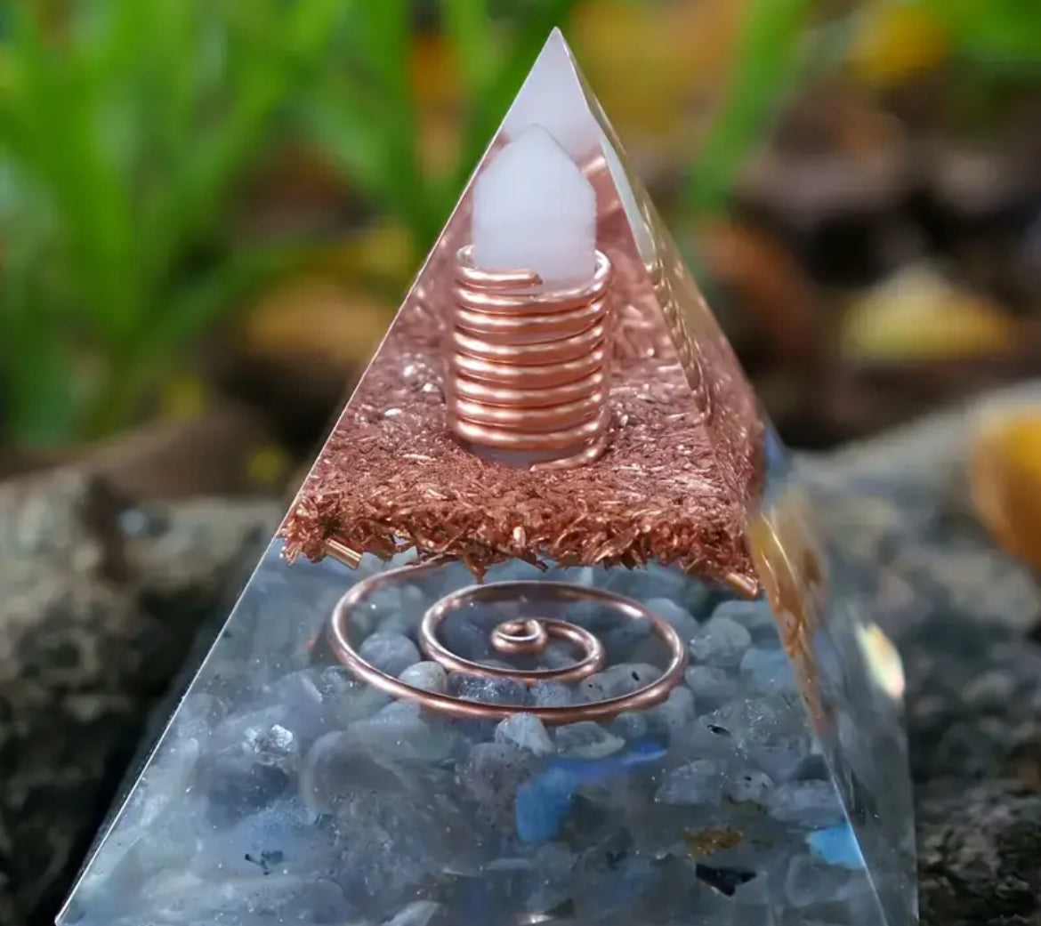 Cool Like Water Aquamarine/Clear Quartz Orgone Pyramid