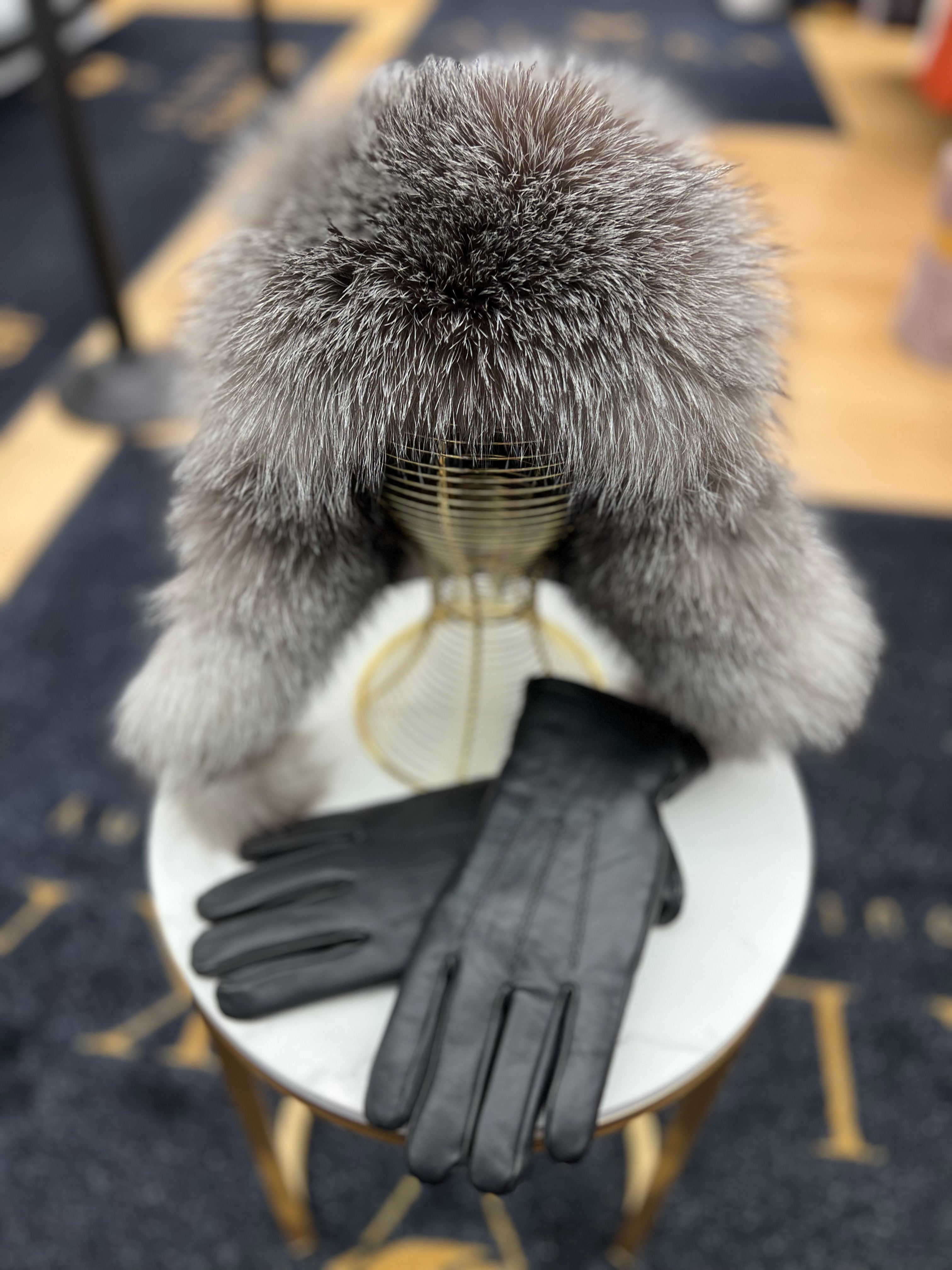 Genuine Silver Fox Fur Genuine Leather Hat