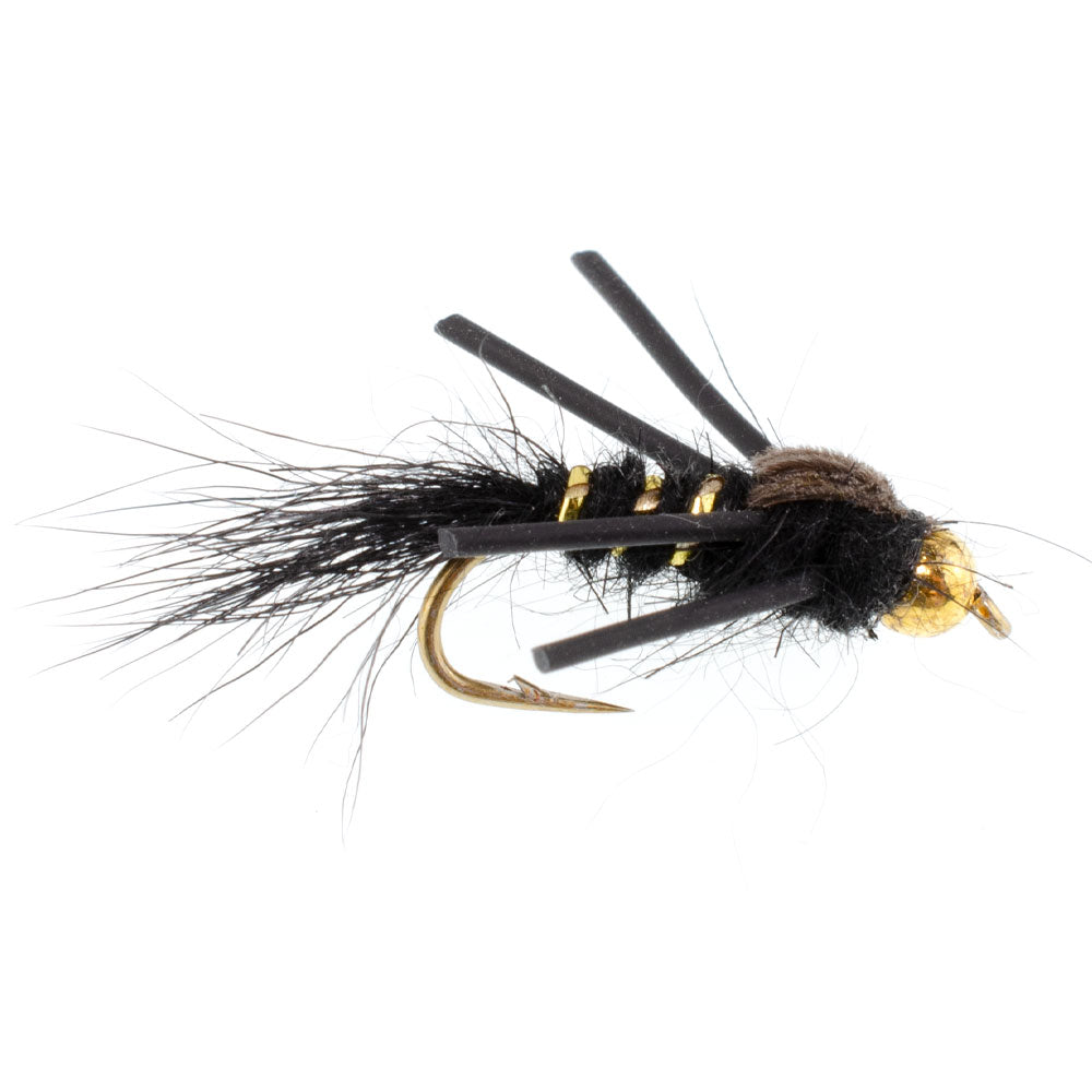 3 Pack Tungsten Bead Head Rubber Legs Black Gold-Ribbed Hare's Ear Trout Fly Nymph - Hook Size 12