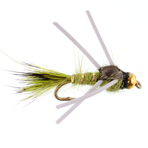 3 Pack Tungsten Bead Head Rubber Legs Olive Gold-Ribbed Hare's Ear Trout Fly Nymph - Hook Size 14