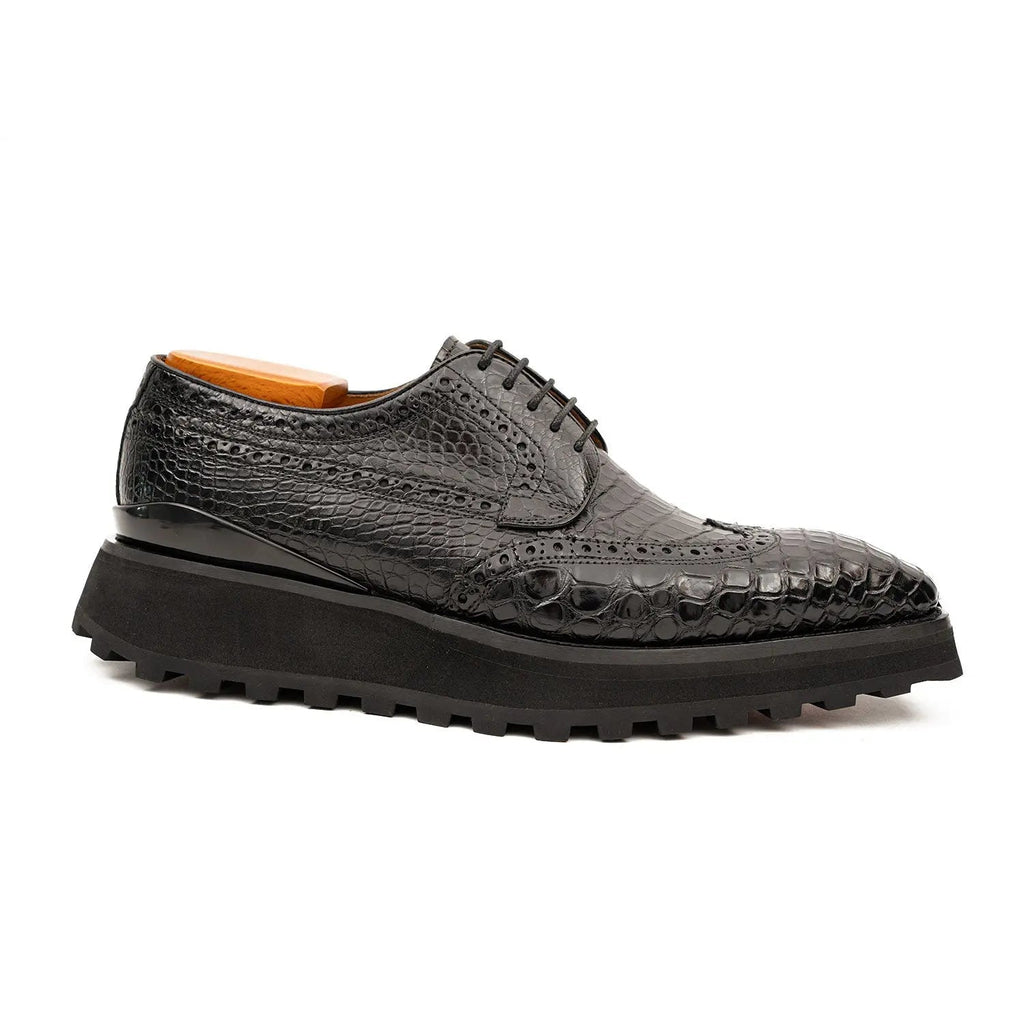 Genuine Crocodile Leather Handmade Black Brogue Shoes
