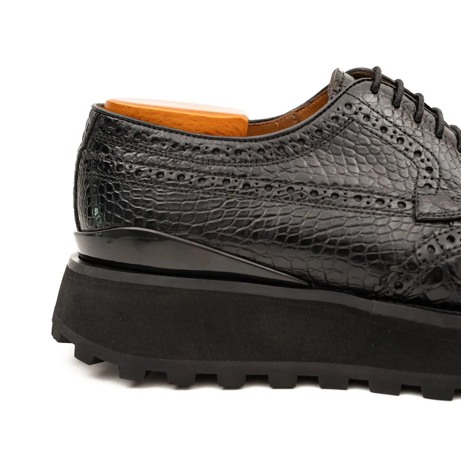 Genuine Crocodile Leather Handmade Black Brogue Shoes