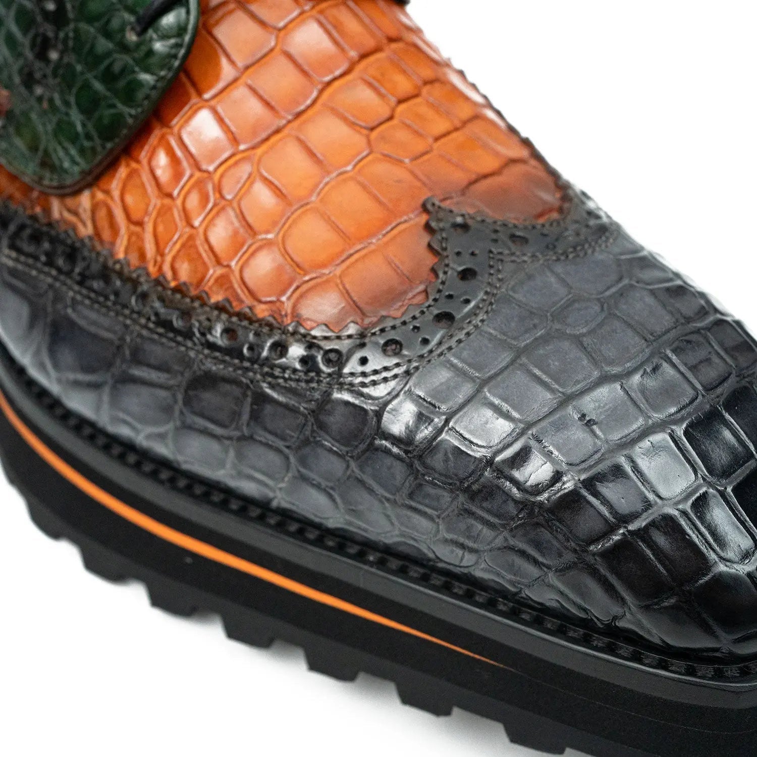 Genuine Crocodile Leather Handmade Grey Brown Brogue Shoes