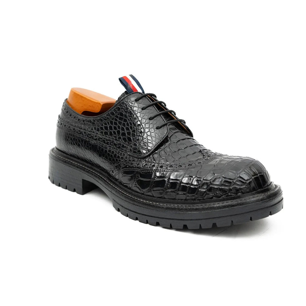 Genuine Crocodile Leather Men's Derby Brogues Black